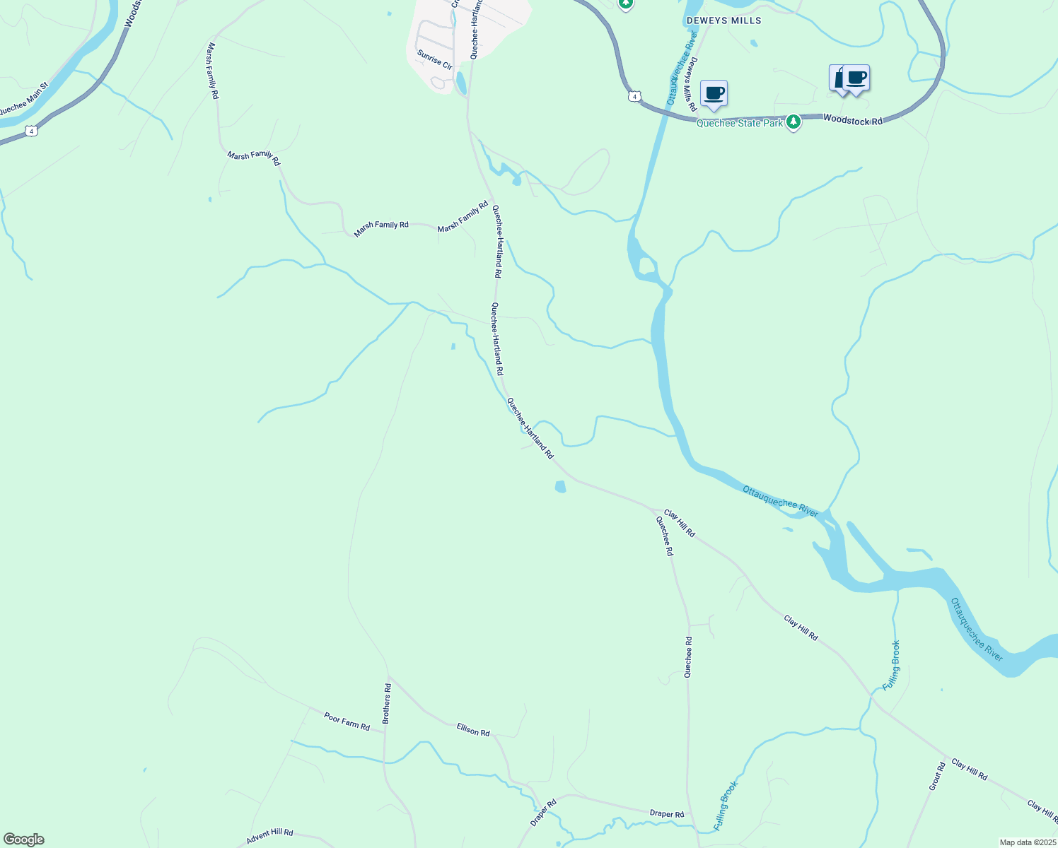 map of restaurants, bars, coffee shops, grocery stores, and more near 1453 Quechee-Hartland Road in Hartford
