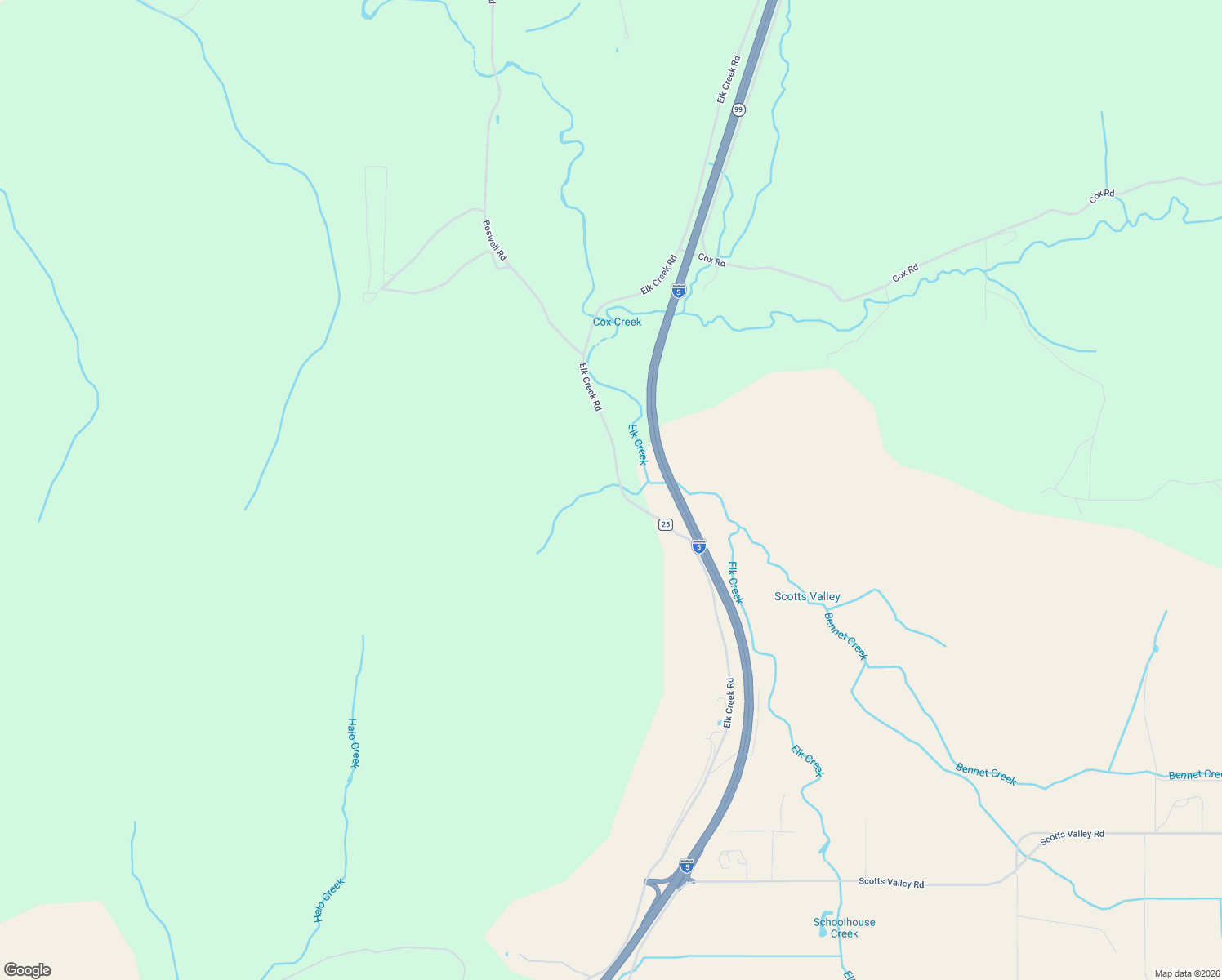 map of restaurants, bars, coffee shops, grocery stores, and more near 1694 Elk Creek Road in Yoncalla