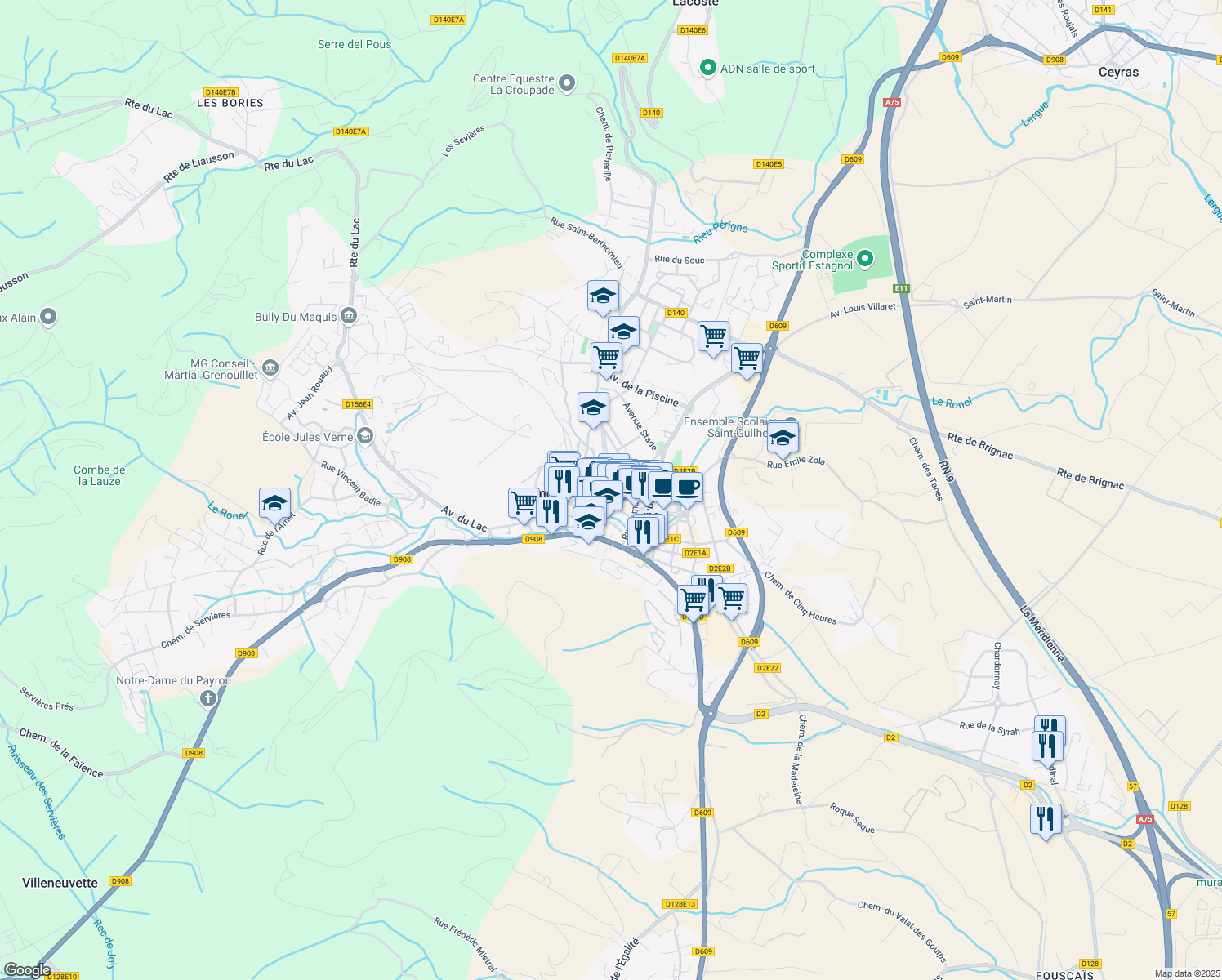 map of restaurants, bars, coffee shops, grocery stores, and more near in Clermont-l'Hérault