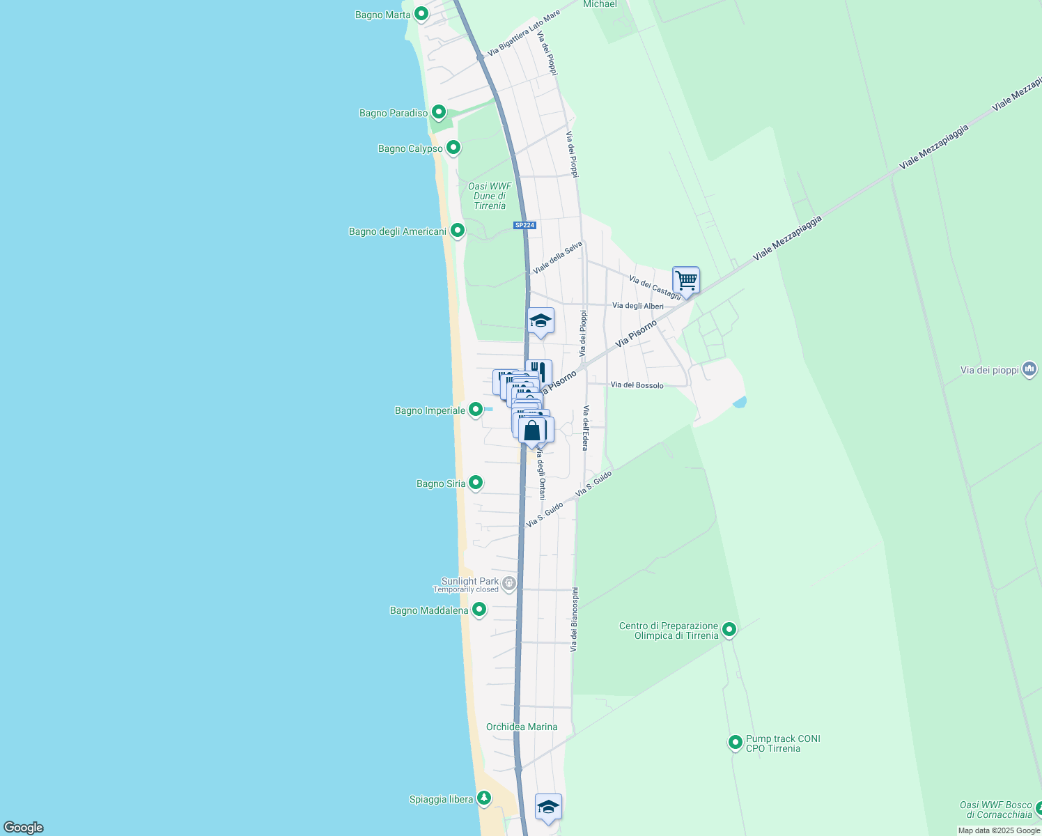 map of restaurants, bars, coffee shops, grocery stores, and more near 40 SP224 in Livorno