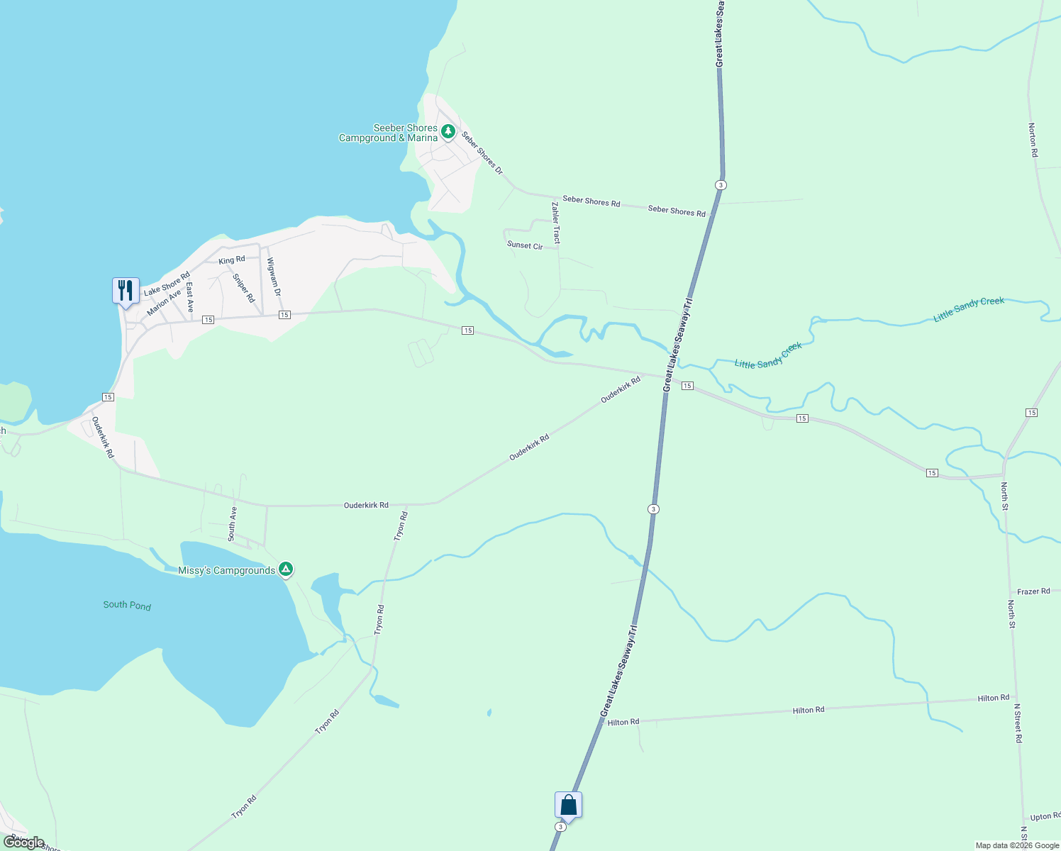 map of restaurants, bars, coffee shops, grocery stores, and more near 76 Ouderkirk Rd in Pulaski