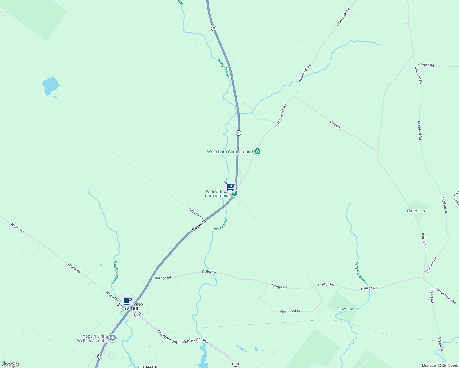 map of restaurants, bars, coffee shops, grocery stores, and more near 908 Center Street in Wolfeboro