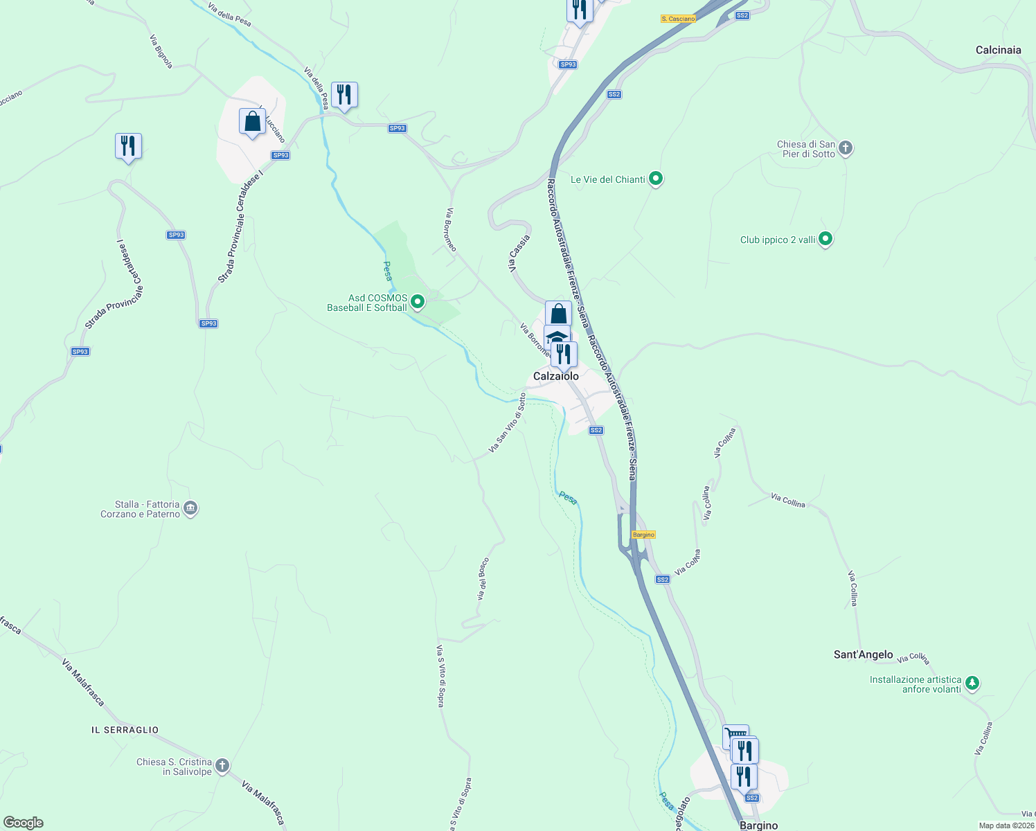 map of restaurants, bars, coffee shops, grocery stores, and more near 29/1 Via San Vito di Sotto in Città Metropolitana di Firenze