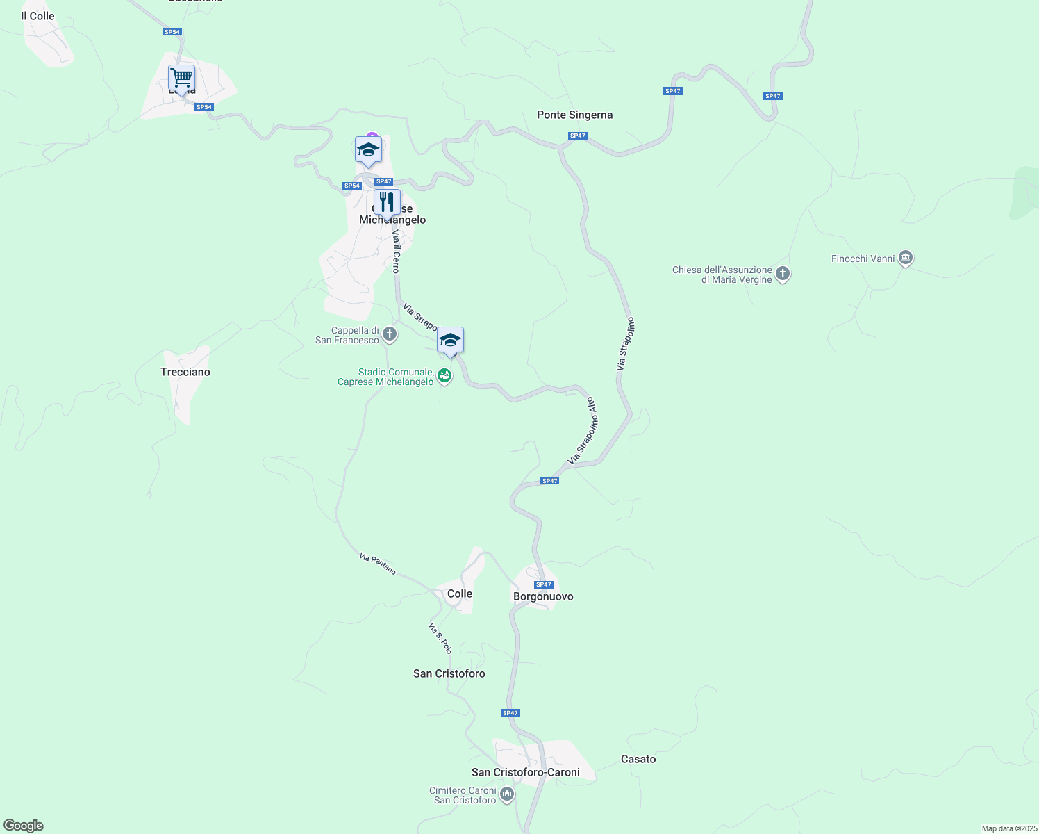 map of restaurants, bars, coffee shops, grocery stores, and more near in Province of Arezzo