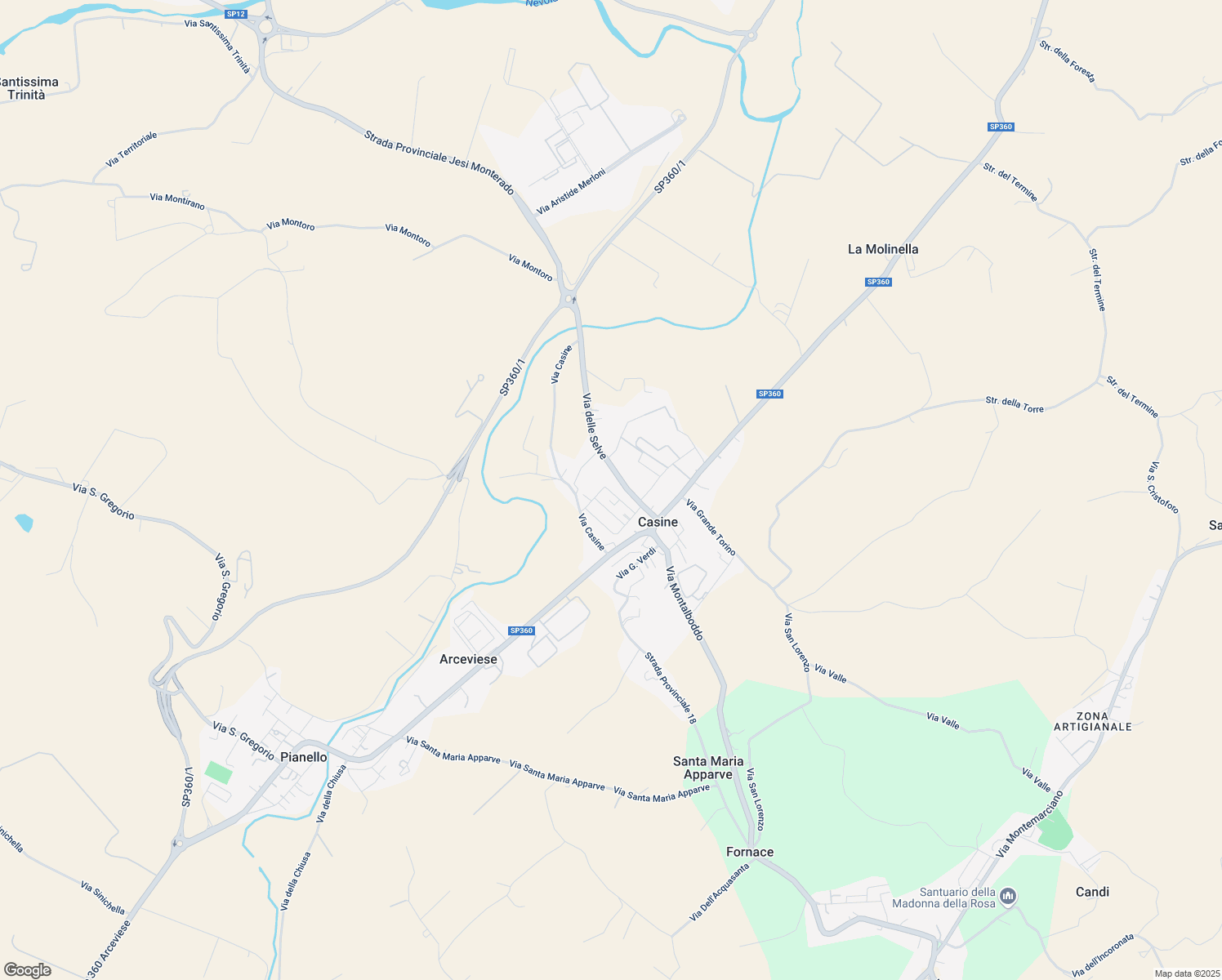map of restaurants, bars, coffee shops, grocery stores, and more near 21 Via delle Selve in Casine