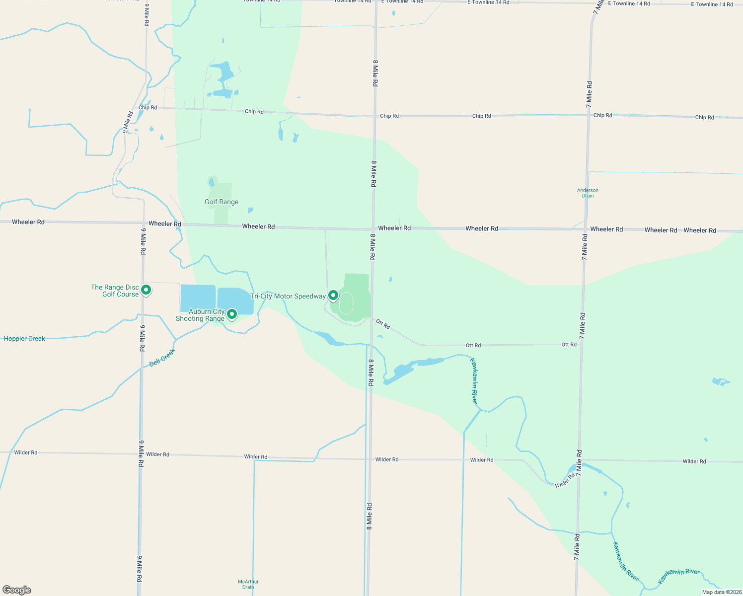 map of restaurants, bars, coffee shops, grocery stores, and more near 3576 8 Mile Road in Auburn