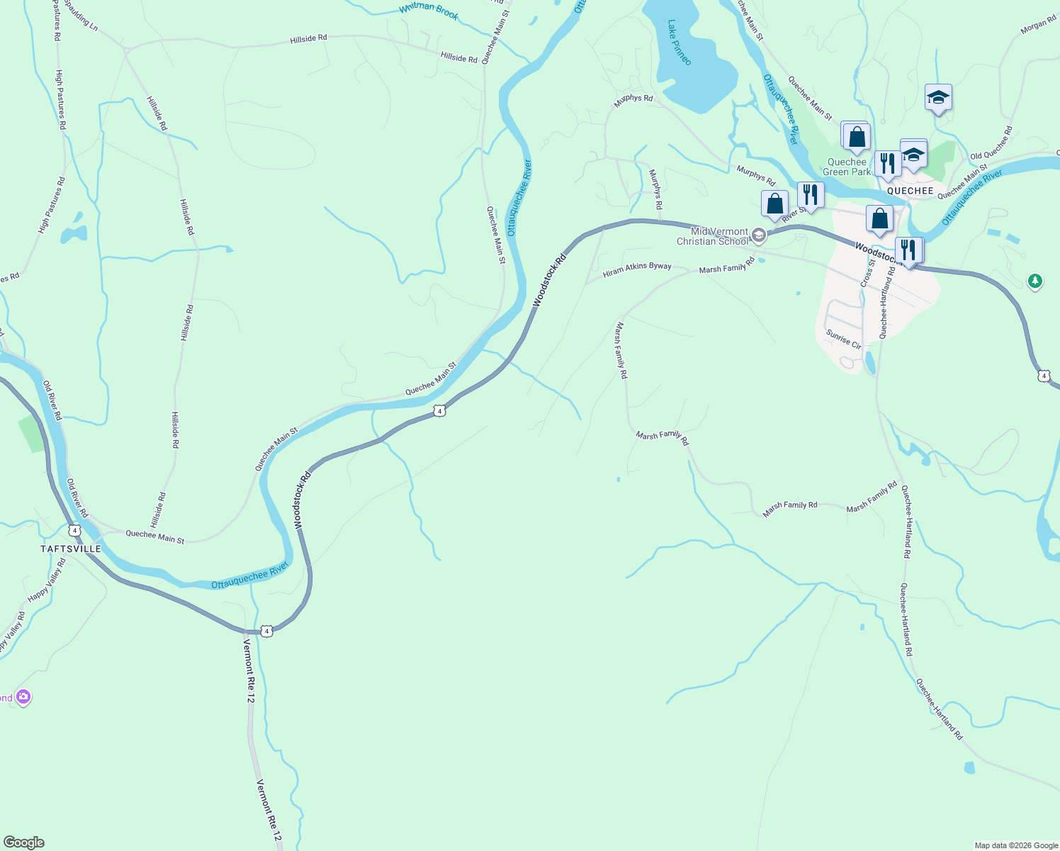 map of restaurants, bars, coffee shops, grocery stores, and more near 403 Taft Family Road in Hartford