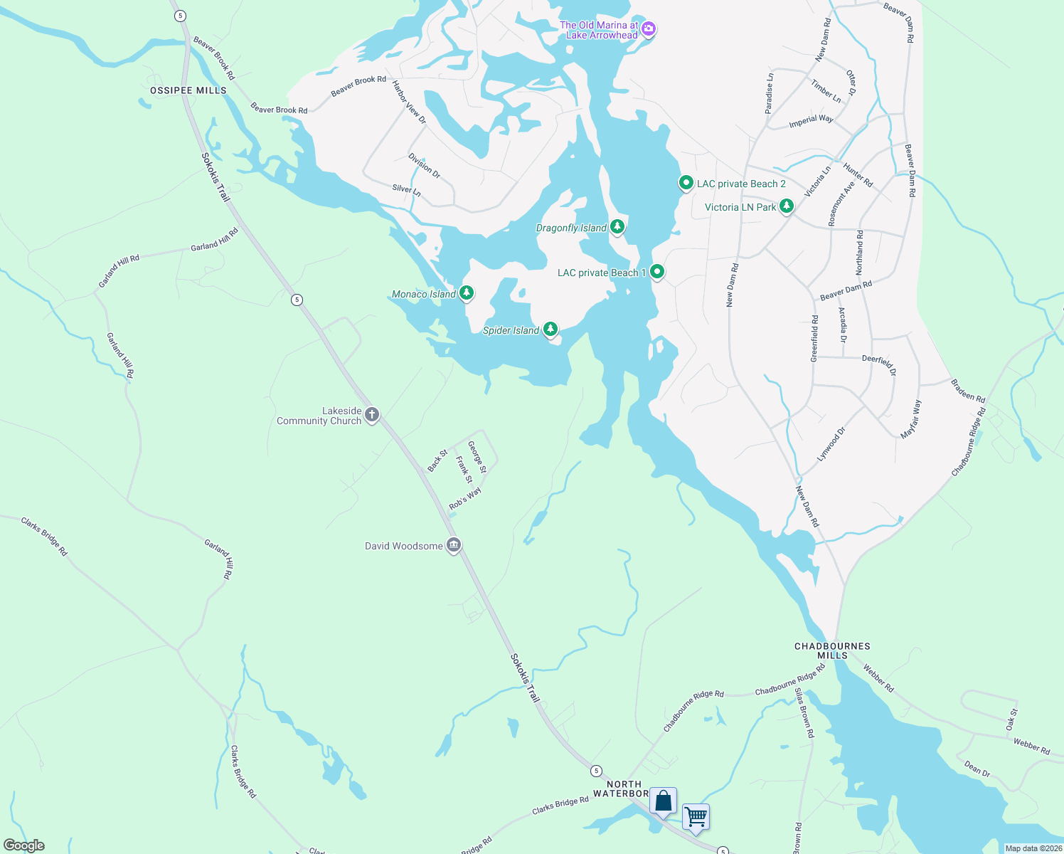map of restaurants, bars, coffee shops, grocery stores, and more near 21 Back Street in Waterboro