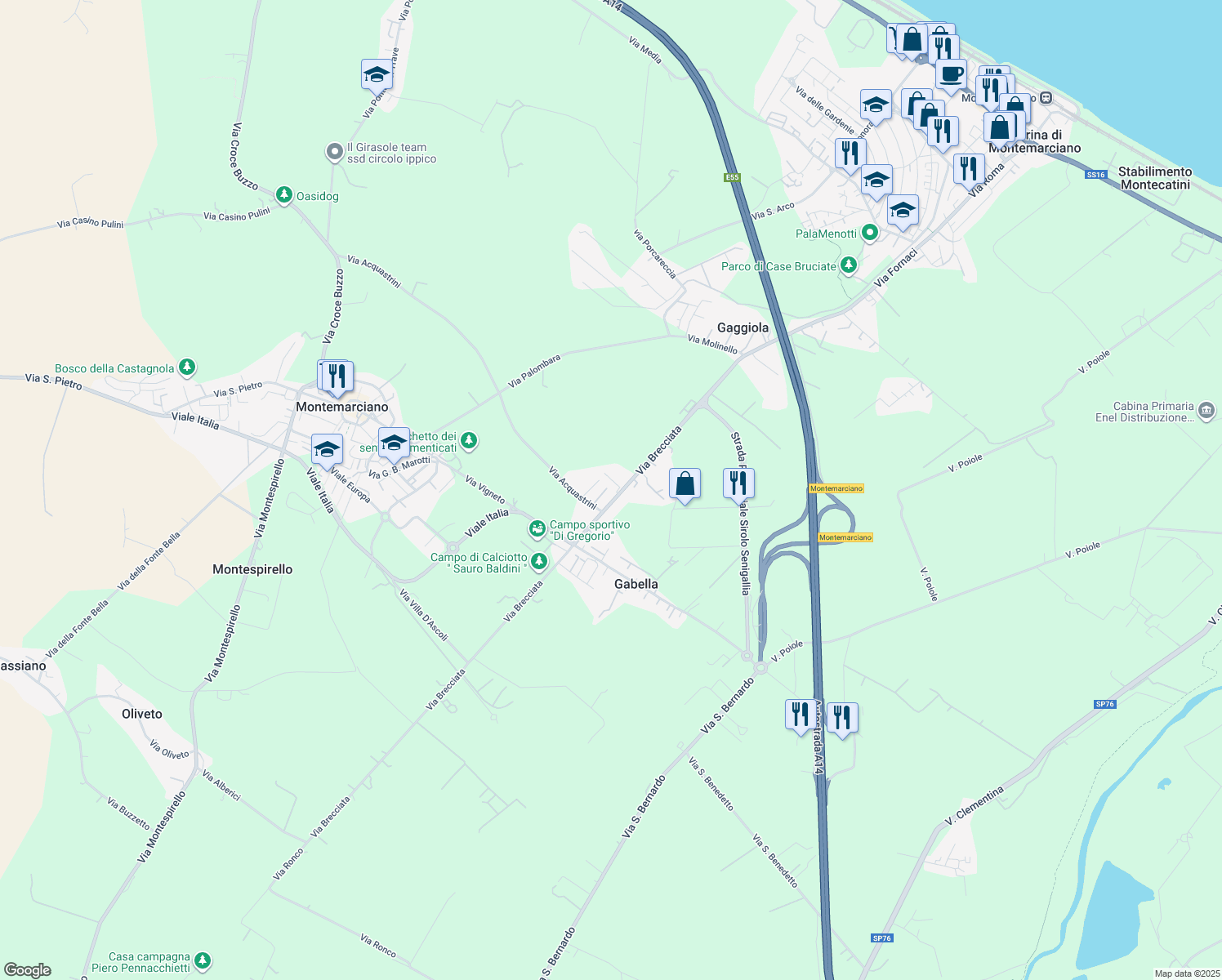 map of restaurants, bars, coffee shops, grocery stores, and more near 27 Via Brecciata in Gabella