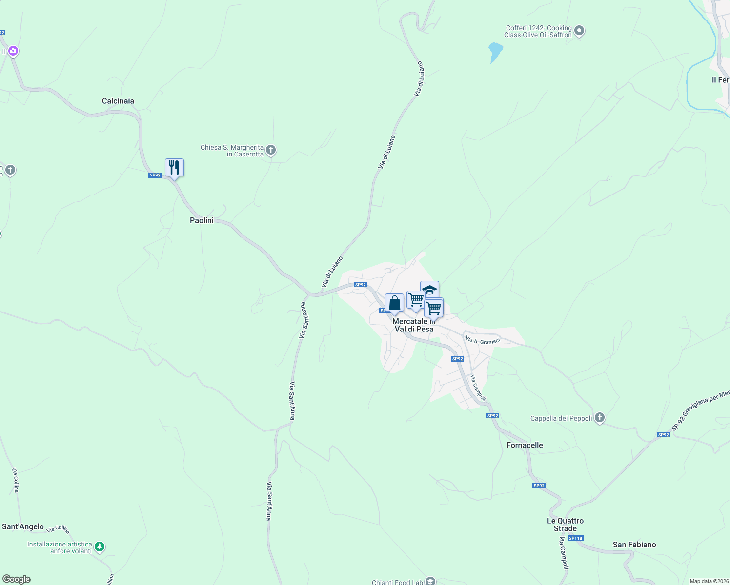 map of restaurants, bars, coffee shops, grocery stores, and more near 12A Via della Vite in Mercatale In Val di Pesa
