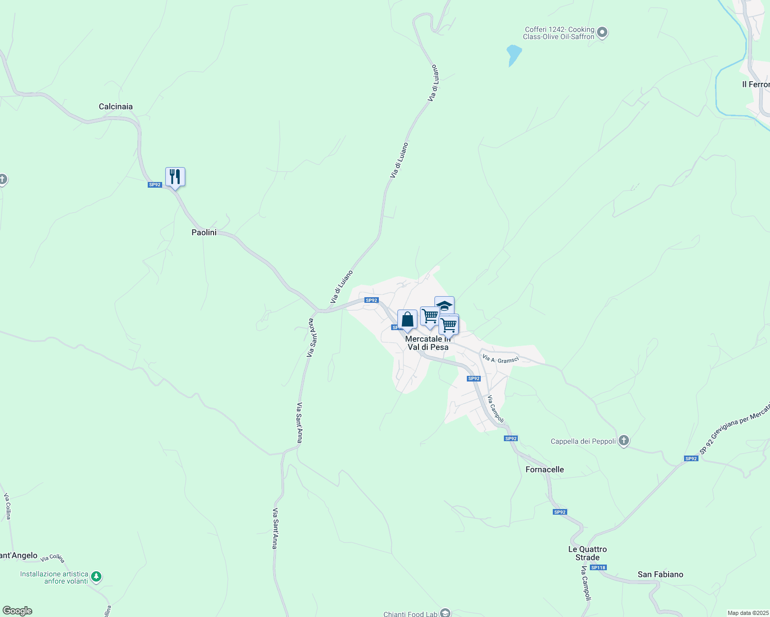 map of restaurants, bars, coffee shops, grocery stores, and more near 12A Via della Vite in Mercatale In Val di Pesa
