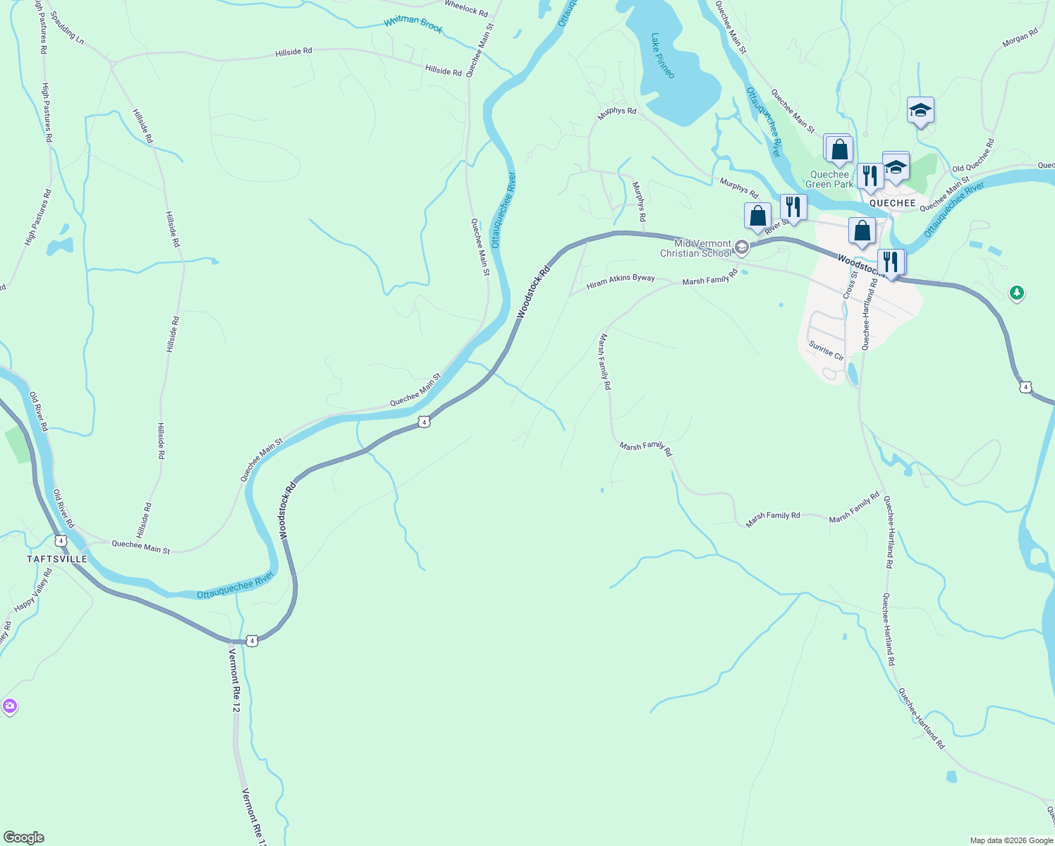 map of restaurants, bars, coffee shops, grocery stores, and more near 403 Taft Family Road in Hartford