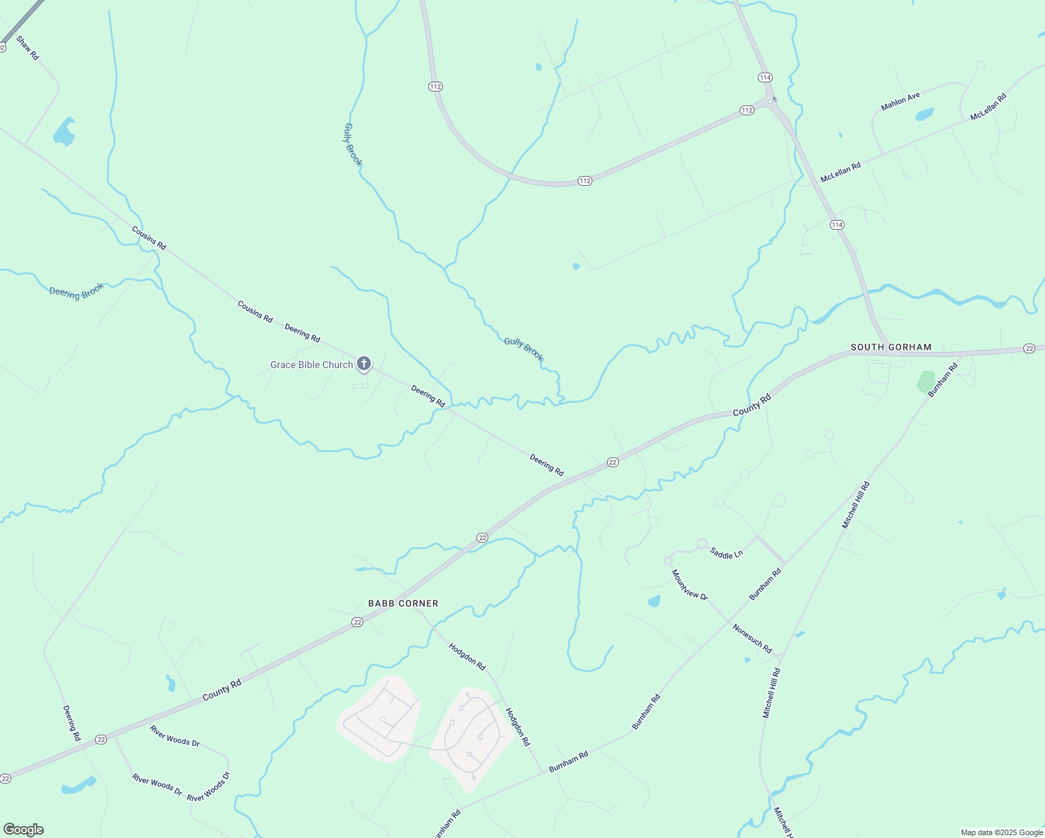 map of restaurants, bars, coffee shops, grocery stores, and more near 25 Deering Rd in Gorham