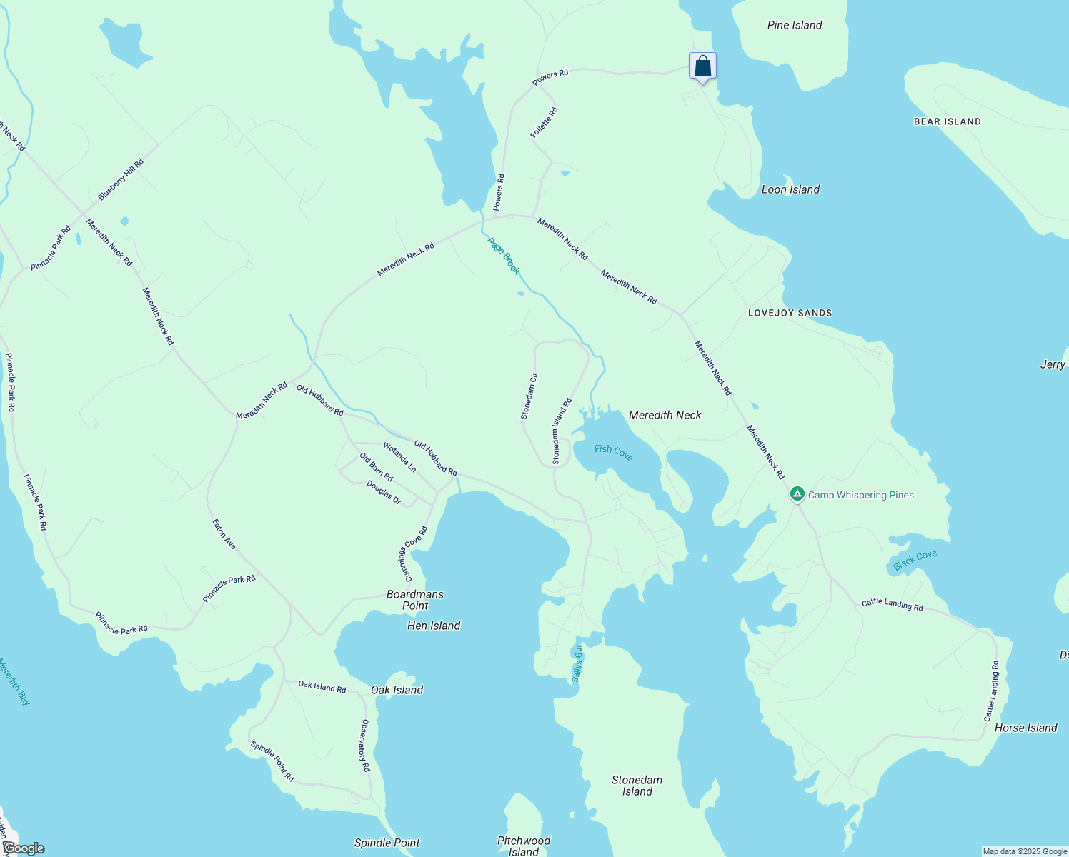 map of restaurants, bars, coffee shops, grocery stores, and more near 17 Stonedam Circle in Meredith