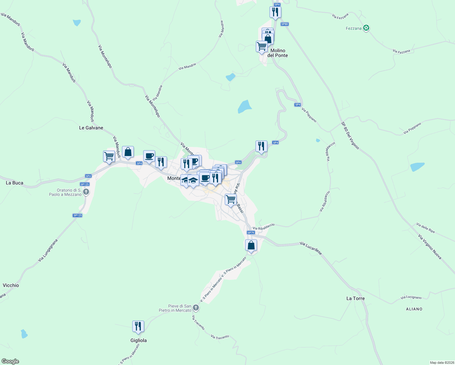 map of restaurants, bars, coffee shops, grocery stores, and more near 6 Piazza Niccolò Machiavelli in Montespertoli