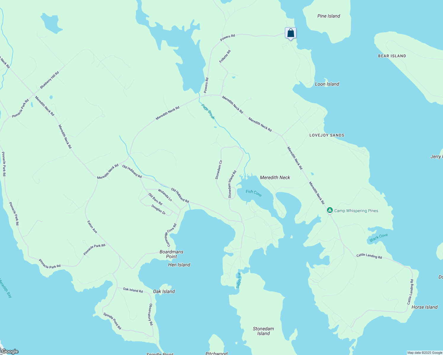 map of restaurants, bars, coffee shops, grocery stores, and more near 17 Stonedam Circle in Meredith