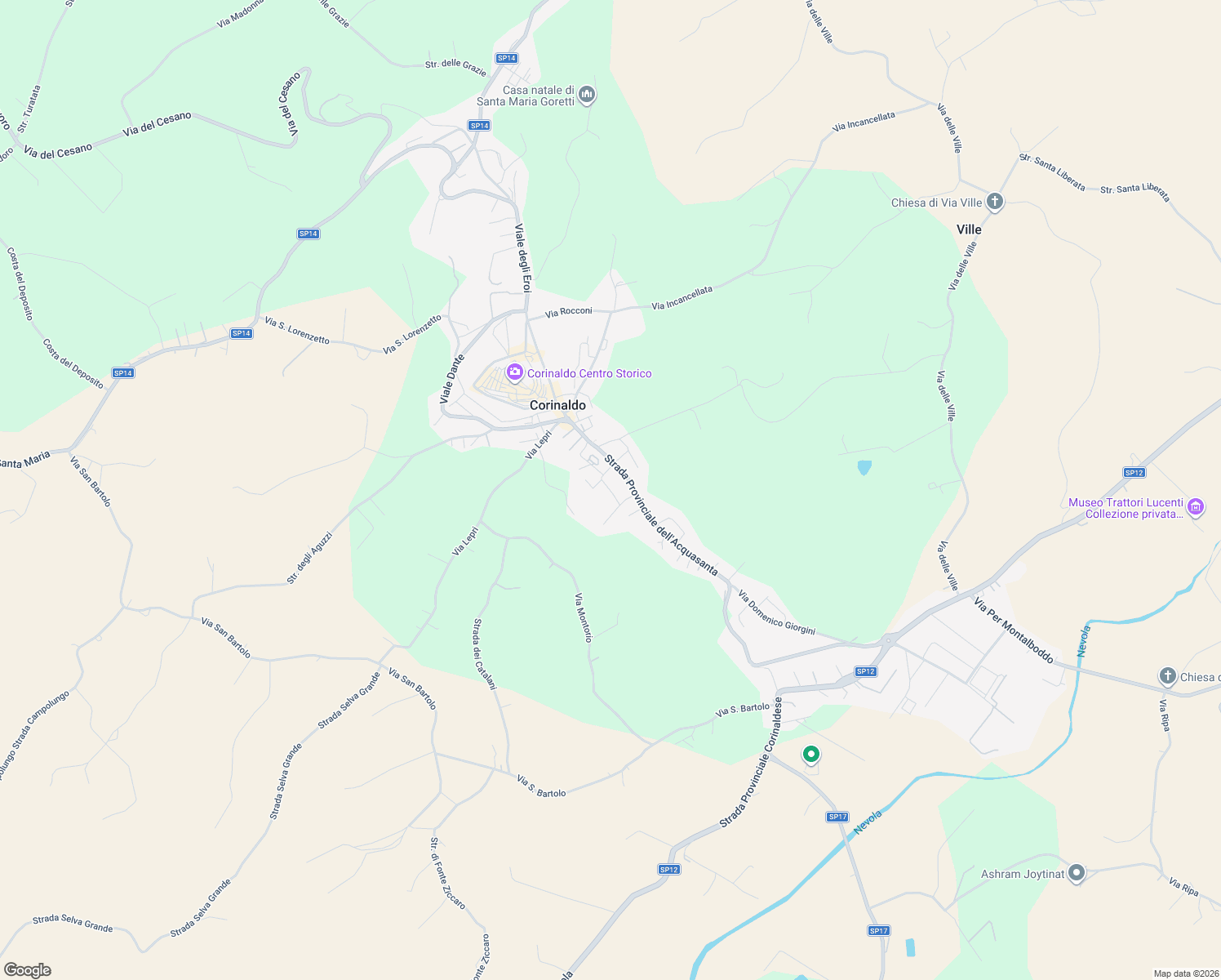 map of restaurants, bars, coffee shops, grocery stores, and more near 12 Viale della Murata in Corinaldo