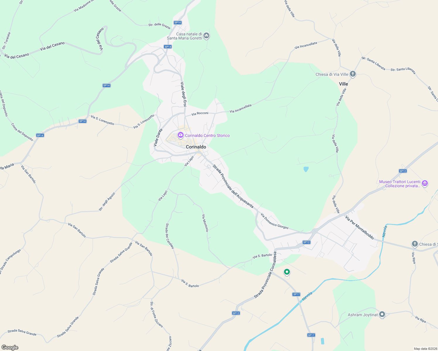 map of restaurants, bars, coffee shops, grocery stores, and more near 12 Viale della Murata in Corinaldo