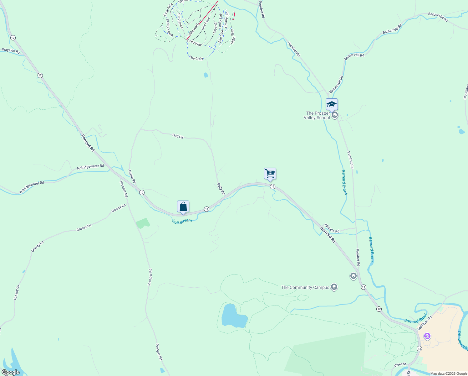 map of restaurants, bars, coffee shops, grocery stores, and more near 1223 Vermont 12 in Woodstock