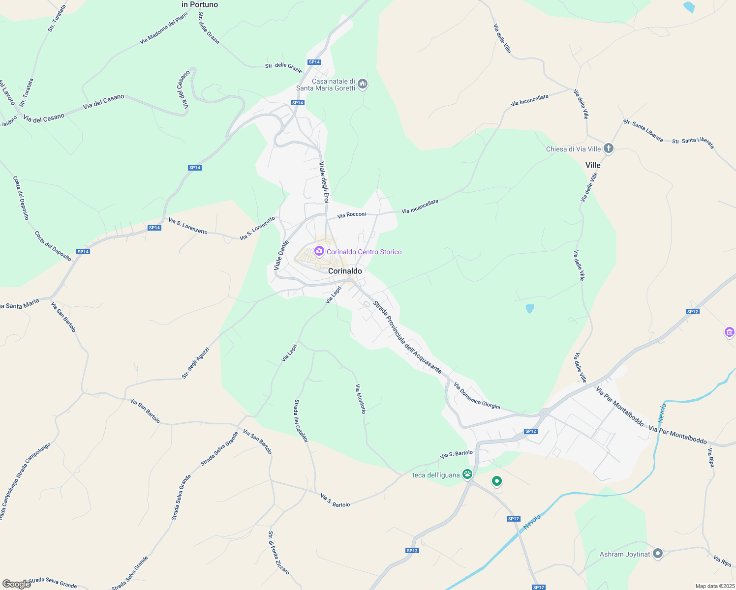 map of restaurants, bars, coffee shops, grocery stores, and more near 5 Via Qualandro in Corinaldo