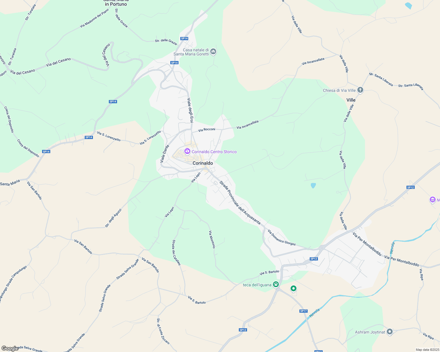 map of restaurants, bars, coffee shops, grocery stores, and more near 5 Via Qualandro in Corinaldo
