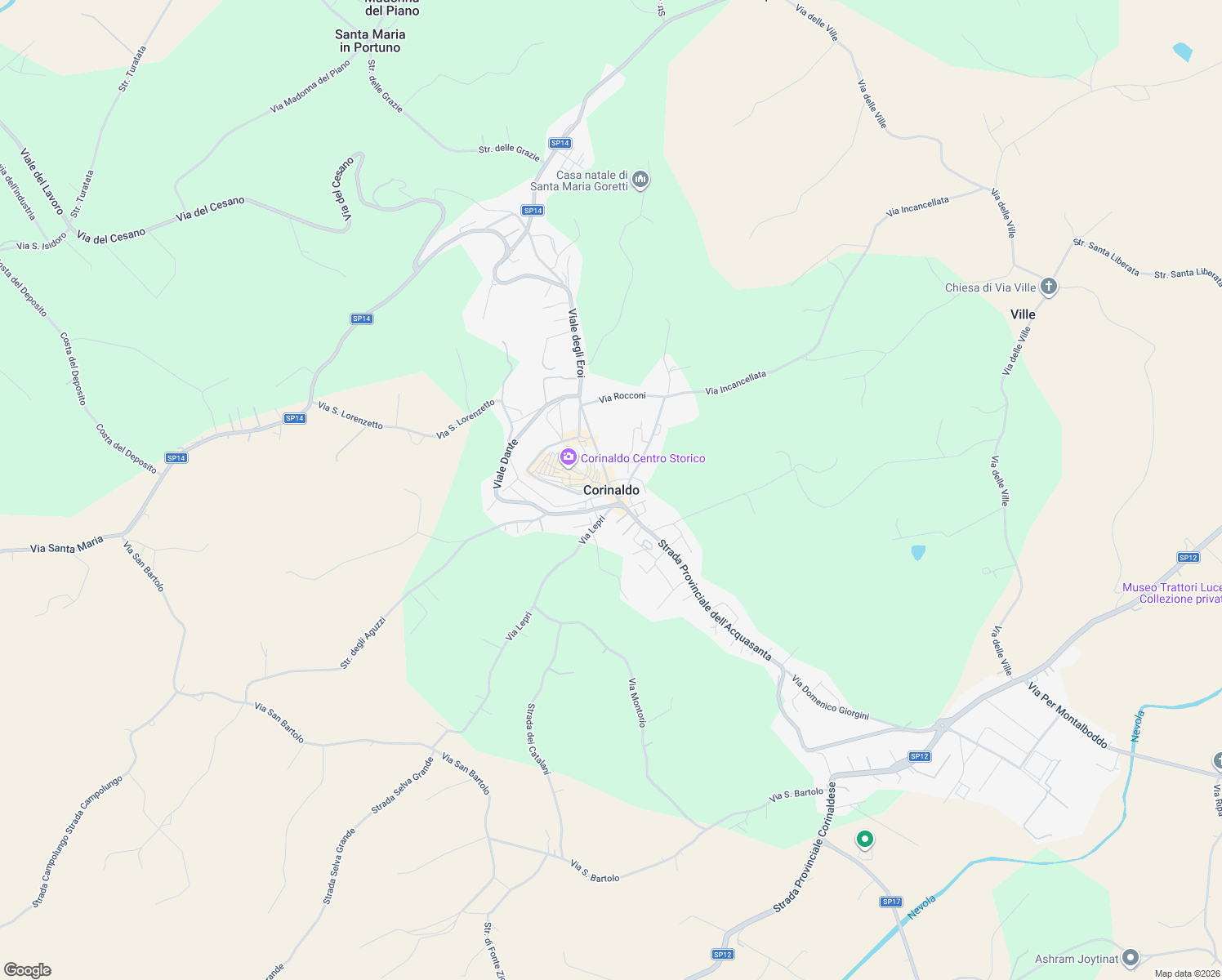 map of restaurants, bars, coffee shops, grocery stores, and more near in Corinaldo