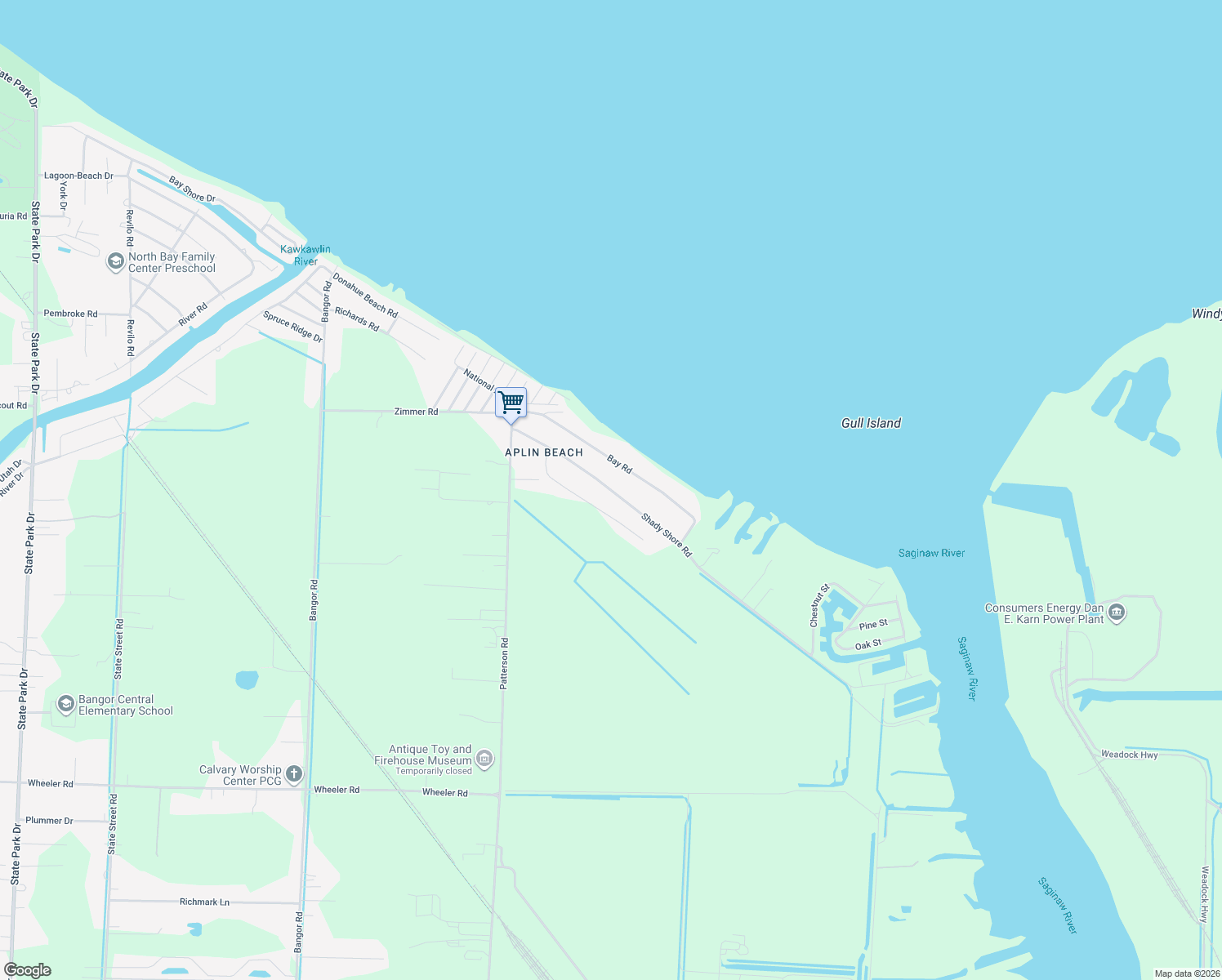 map of restaurants, bars, coffee shops, grocery stores, and more near 885 Shady Shore Road in Bay City