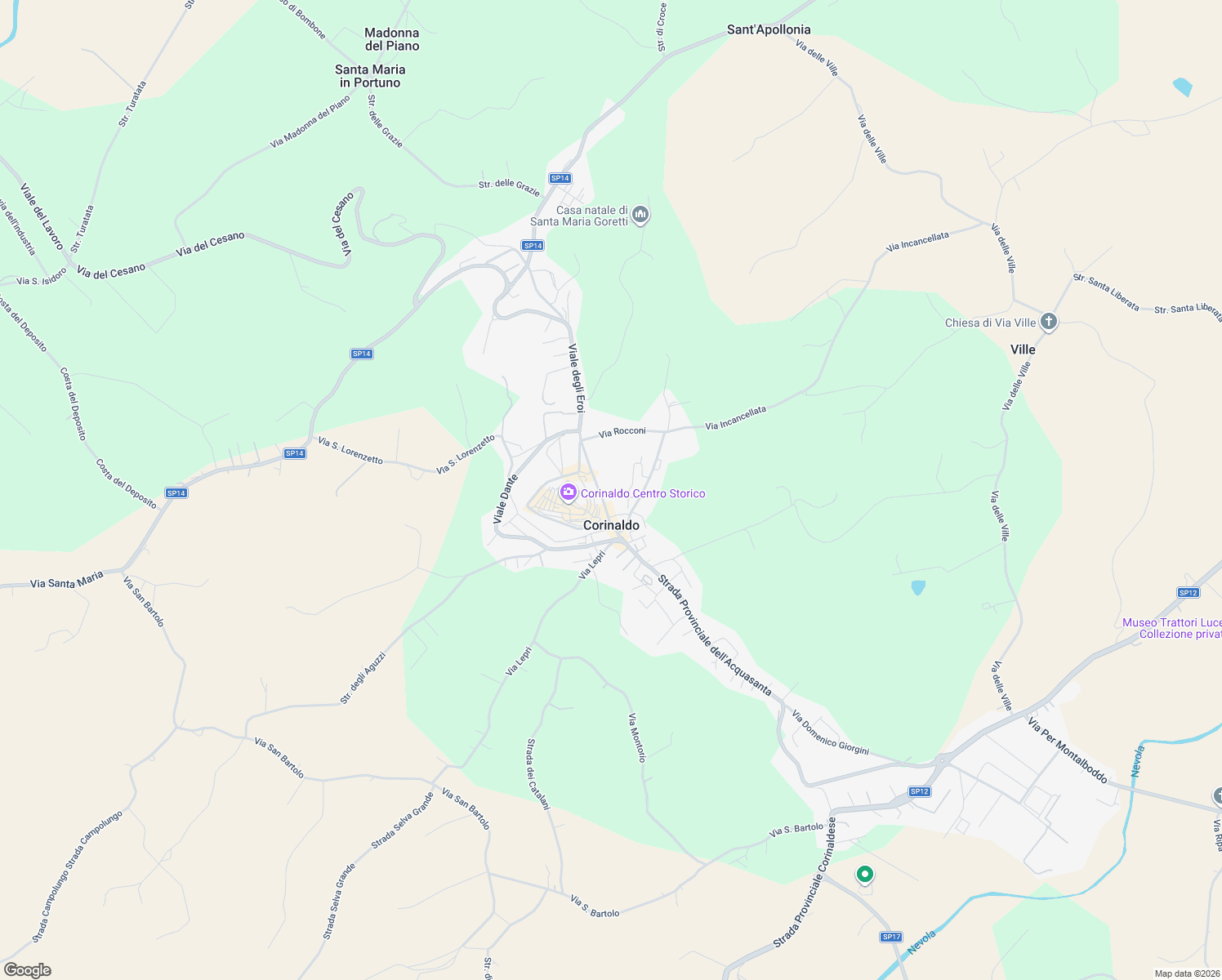 map of restaurants, bars, coffee shops, grocery stores, and more near 11 Viale Giuseppe Garibaldi in Corinaldo