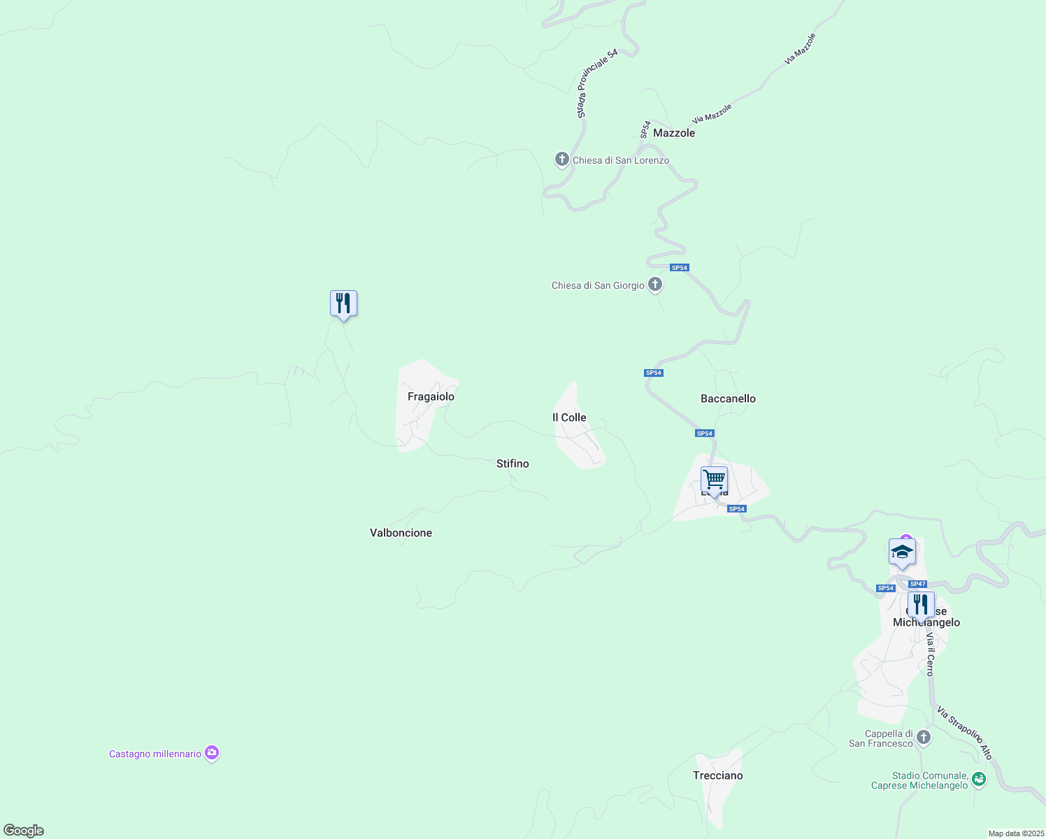 map of restaurants, bars, coffee shops, grocery stores, and more near in Province of Arezzo