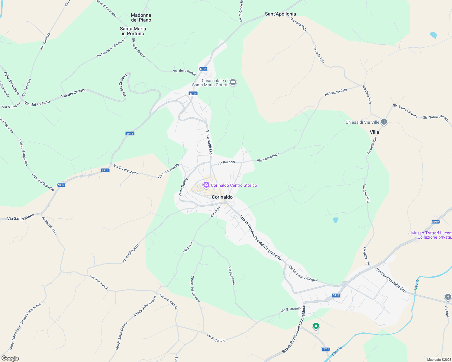 map of restaurants, bars, coffee shops, grocery stores, and more near 11 Viale Giuseppe Garibaldi in Corinaldo