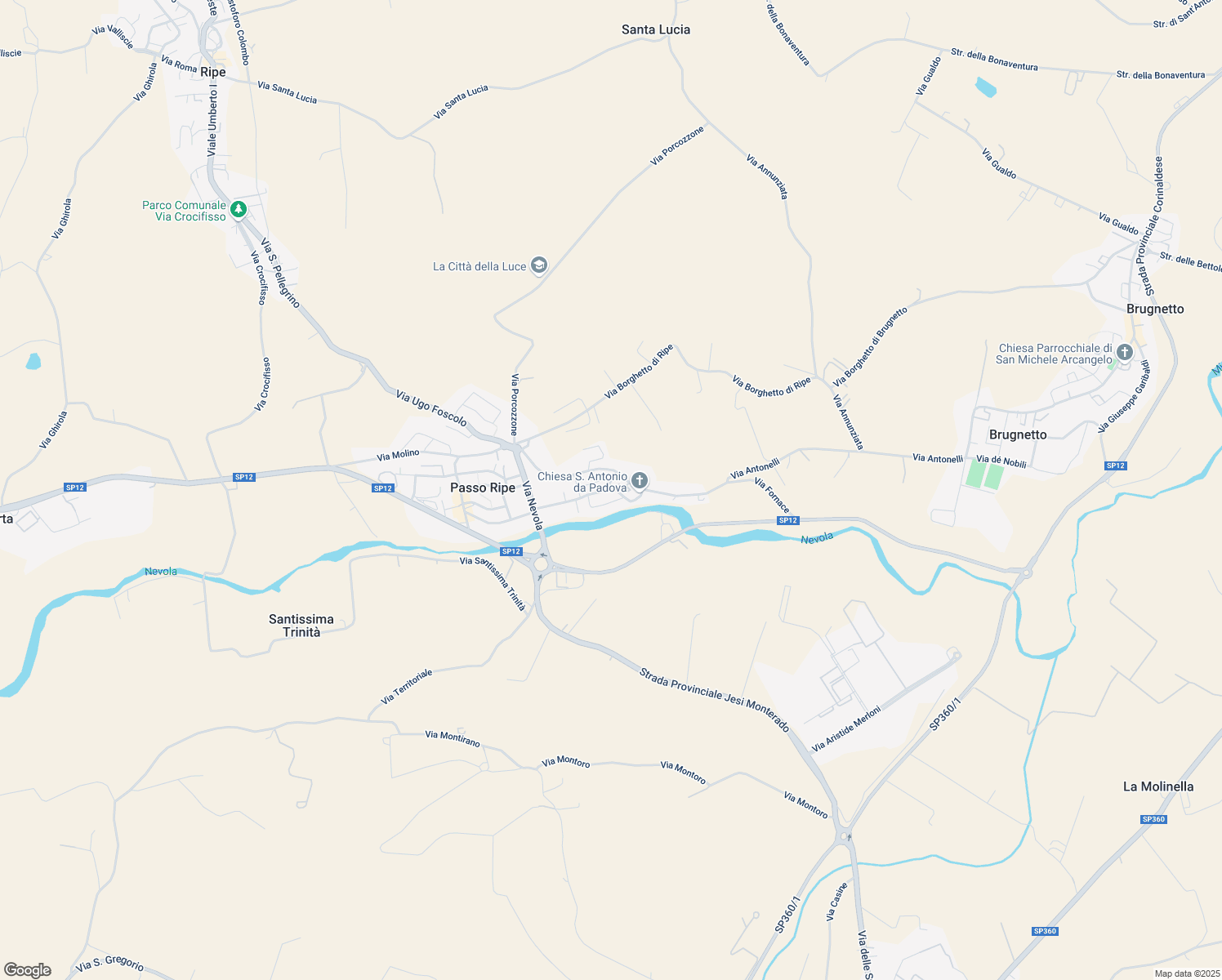 map of restaurants, bars, coffee shops, grocery stores, and more near 32 Via Aldo Moro in Ancona