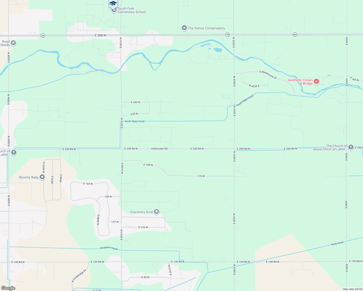 map of restaurants, bars, coffee shops, grocery stores, and more near 4155 E 200 N in Rigby