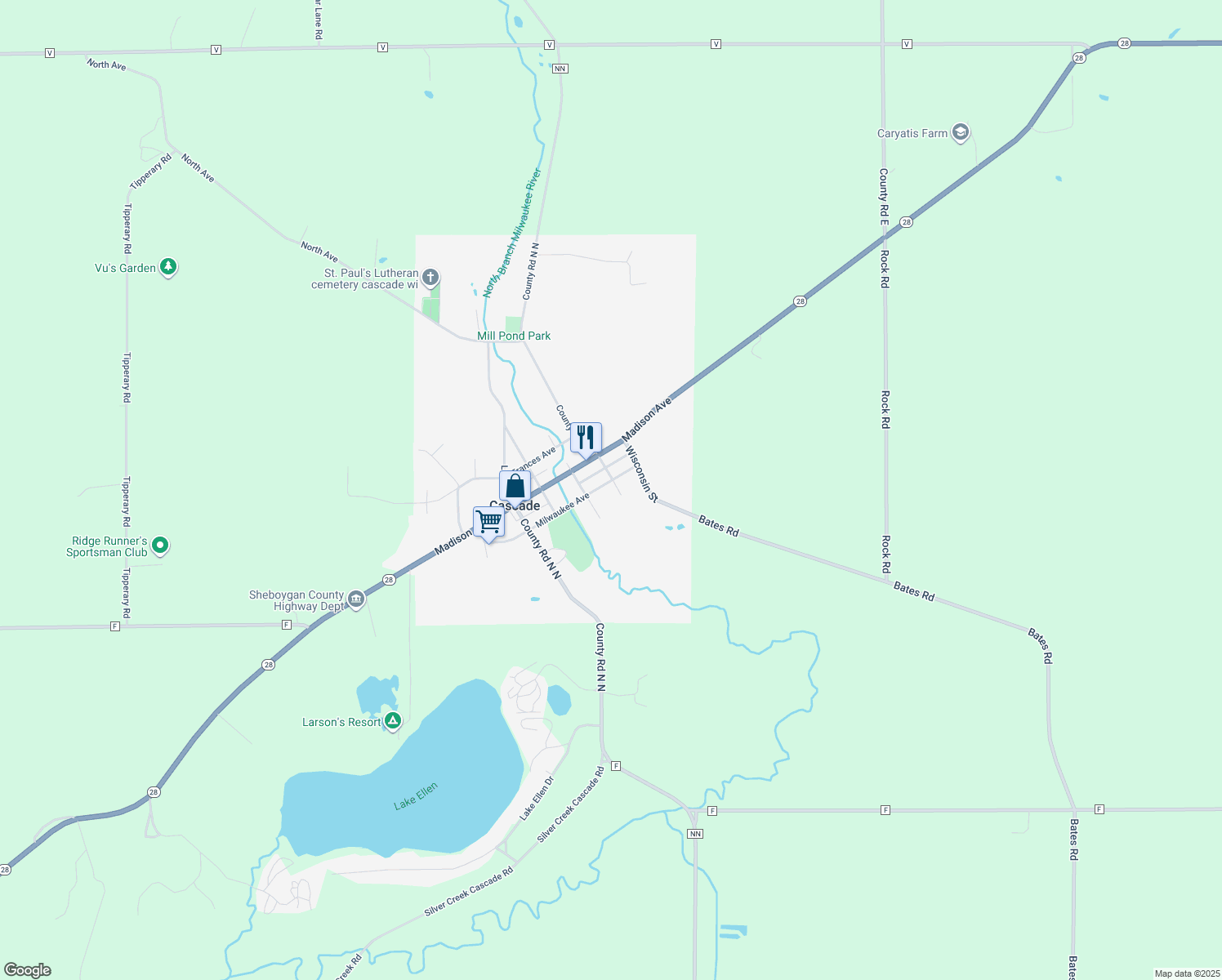 map of restaurants, bars, coffee shops, grocery stores, and more near 509 Milwaukee Ave in Cascade