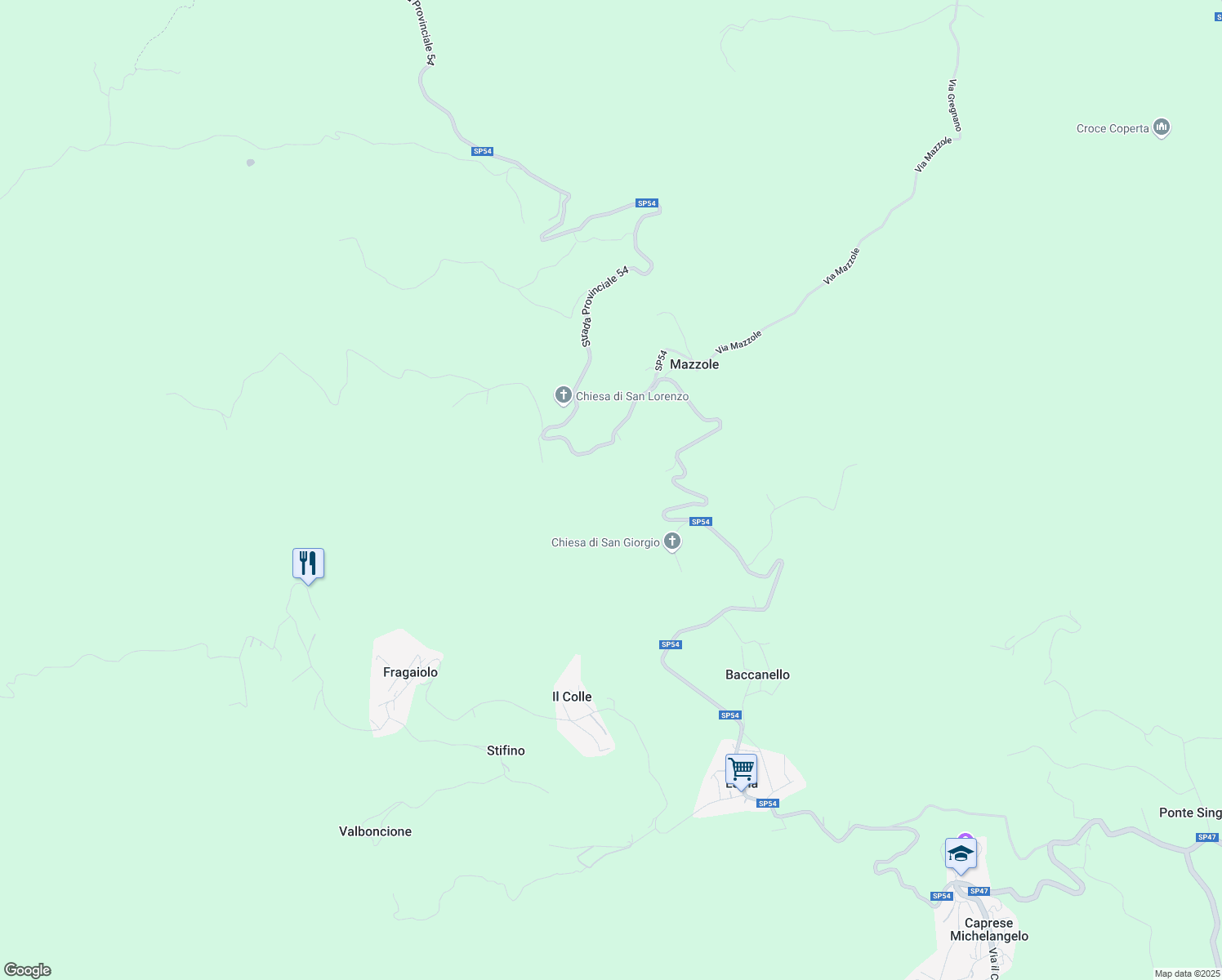 map of restaurants, bars, coffee shops, grocery stores, and more near in Province of Arezzo
