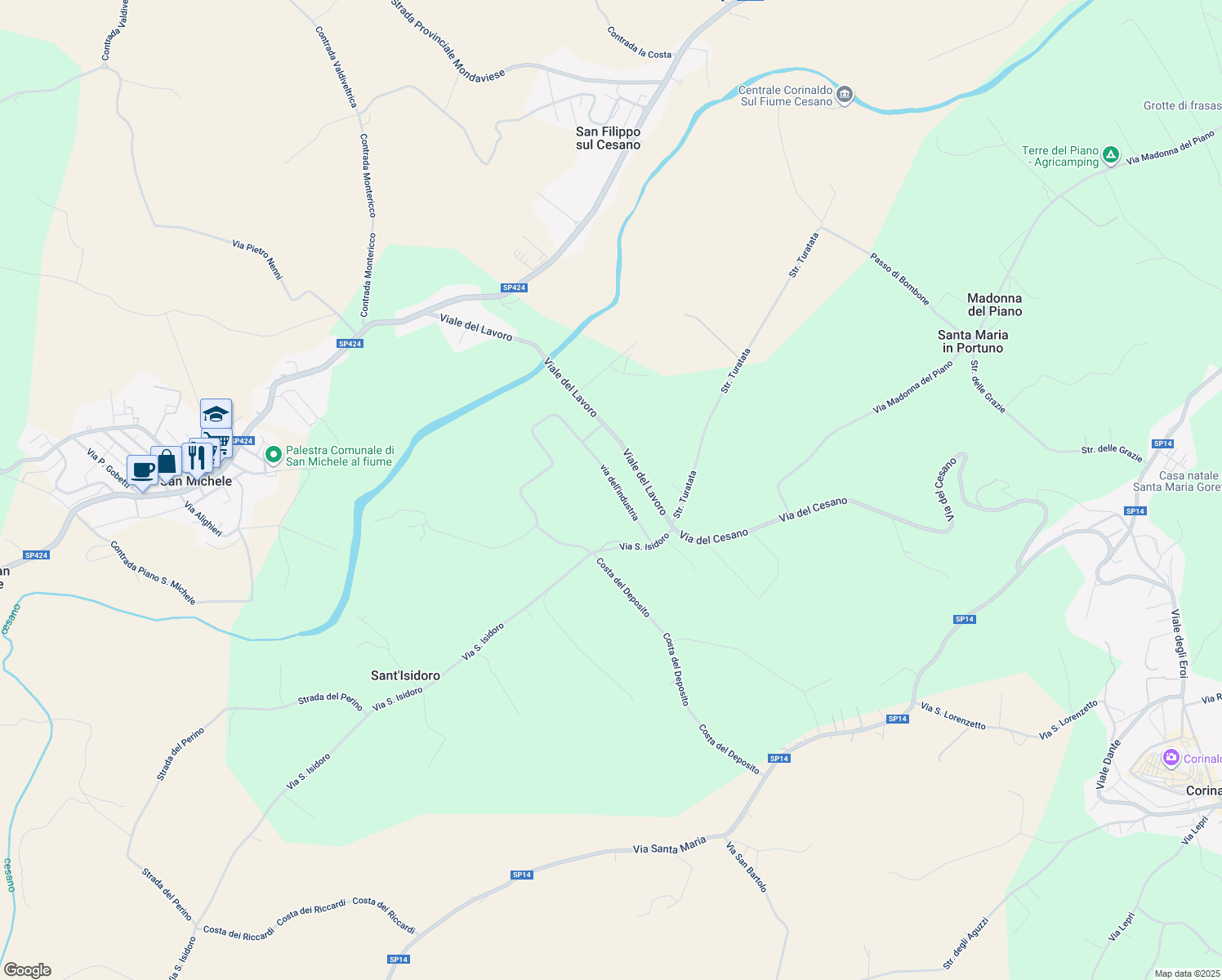 map of restaurants, bars, coffee shops, grocery stores, and more near 16 via dell'industria in Provincia di Ancona