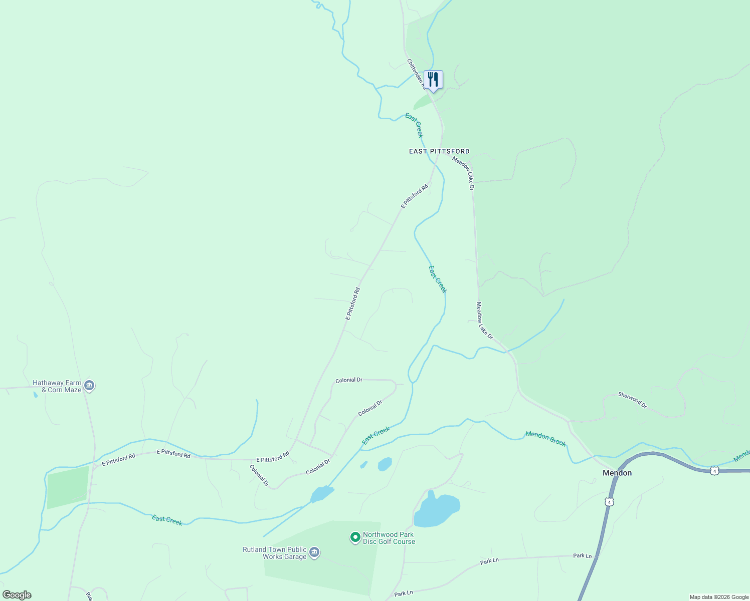 map of restaurants, bars, coffee shops, grocery stores, and more near 189 Pennock Lane in Rutland