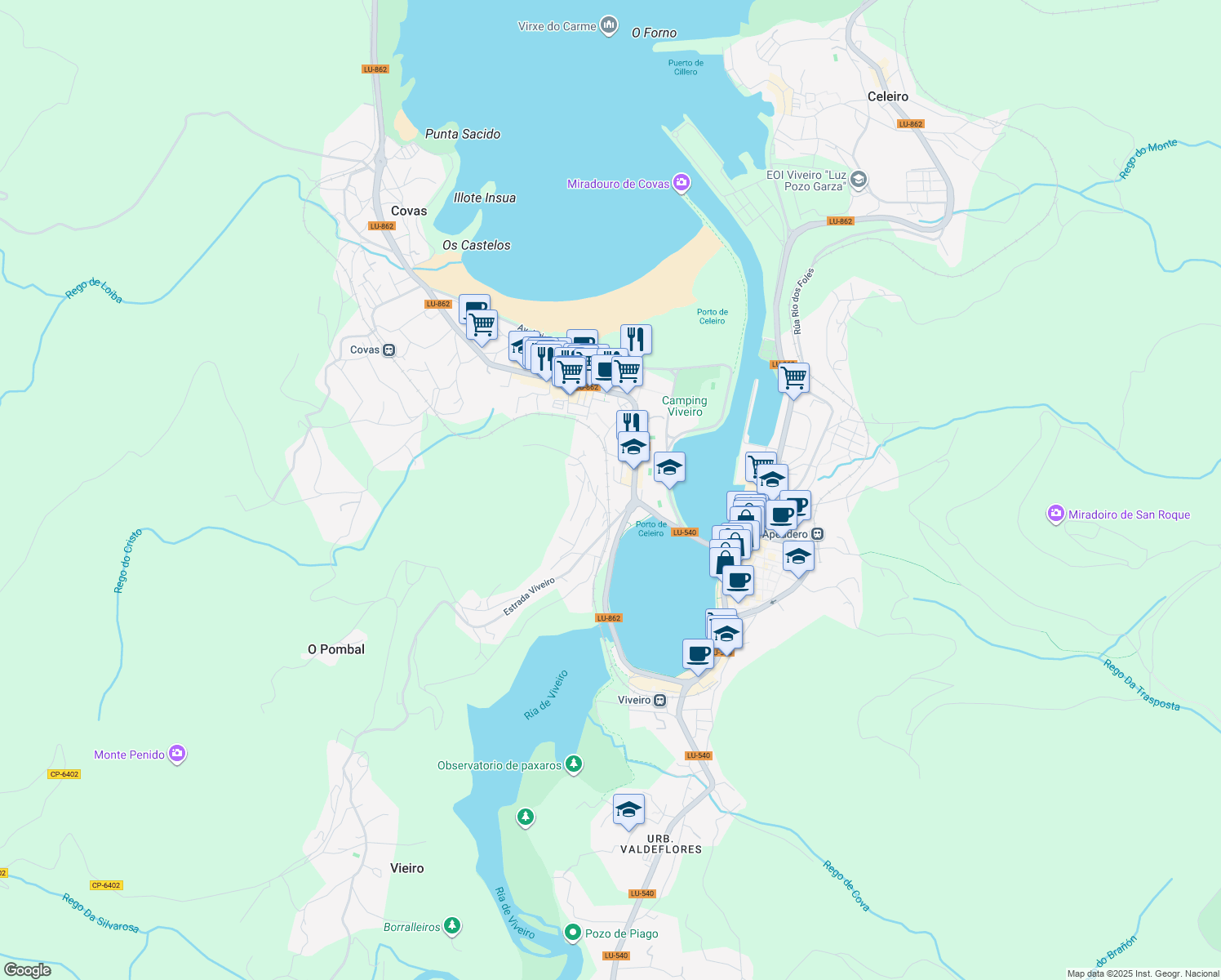 map of restaurants, bars, coffee shops, grocery stores, and more near 16 Calella do Ecce Homo in Viveiro