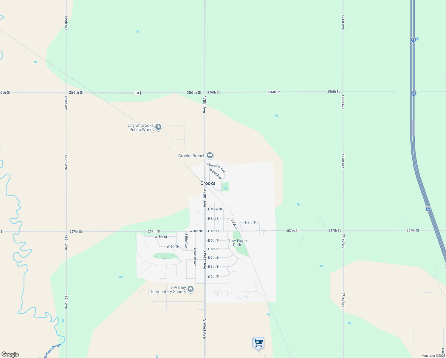 map of restaurants, bars, coffee shops, grocery stores, and more near 796 Executive Ave in Crooks