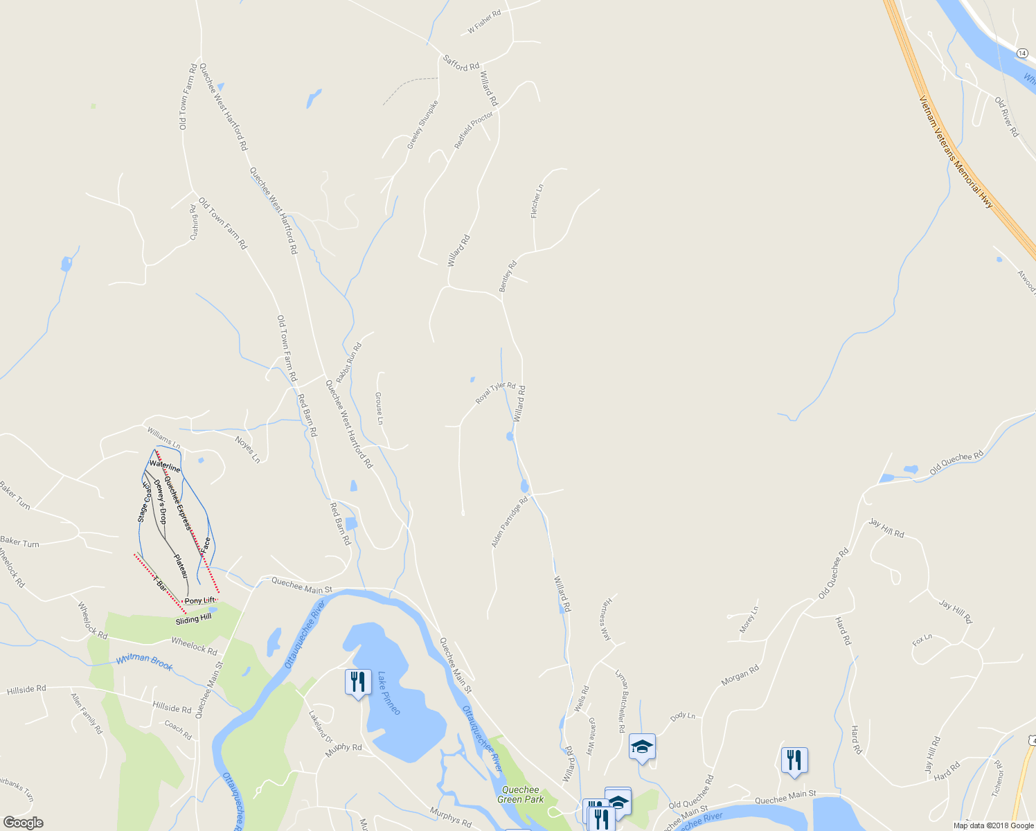 map of restaurants, bars, coffee shops, grocery stores, and more near 499 Willard Road in Hartford