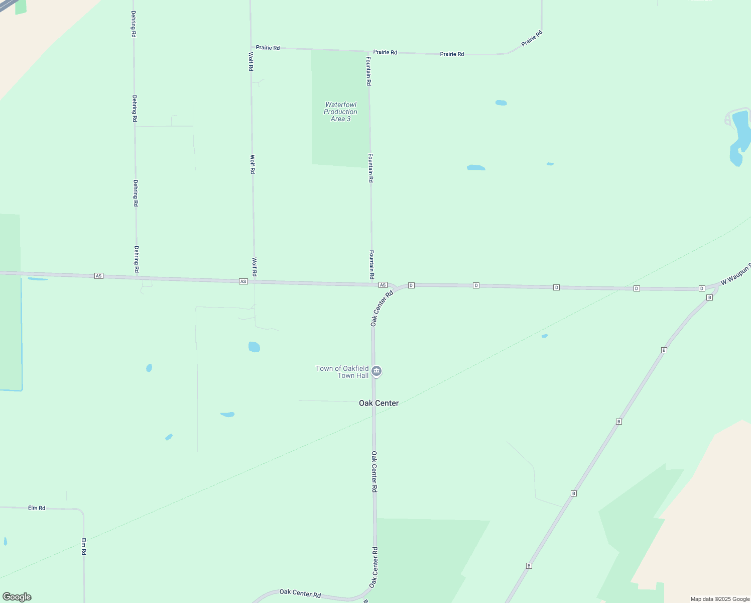 map of restaurants, bars, coffee shops, grocery stores, and more near N3462 Oak Center Rd in Oakfield