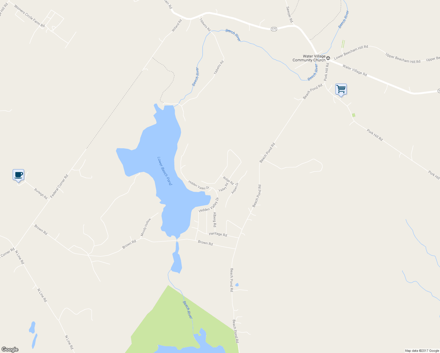 map of restaurants, bars, coffee shops, grocery stores, and more near 46 Valley Road in Tuftonboro