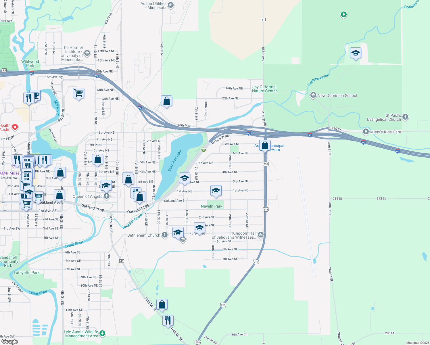 map of restaurants, bars, coffee shops, grocery stores, and more near 1910 4th Avenue Northeast in Austin