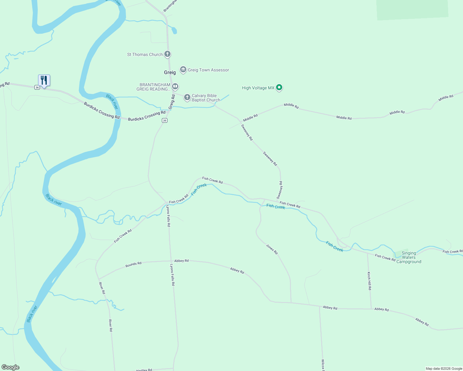 map of restaurants, bars, coffee shops, grocery stores, and more near 6964 Fish Creek Road in Lewis County