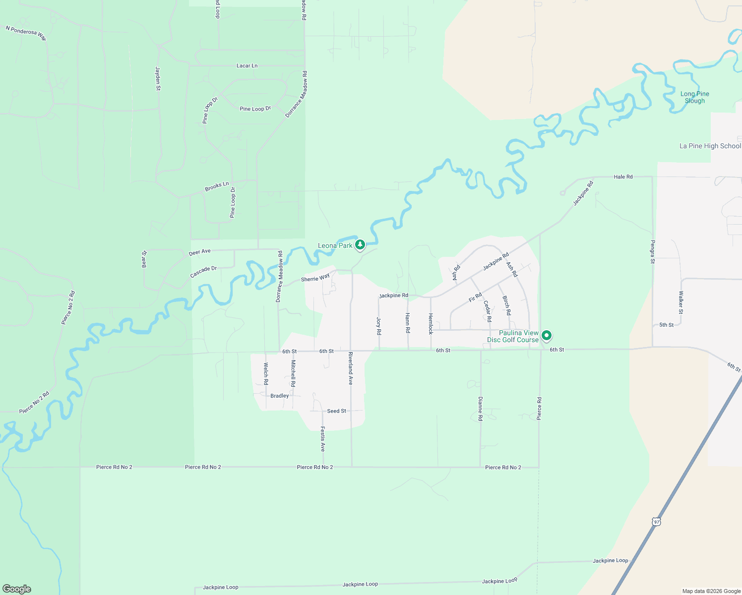 map of restaurants, bars, coffee shops, grocery stores, and more near 51495 Jory Road in La Pine