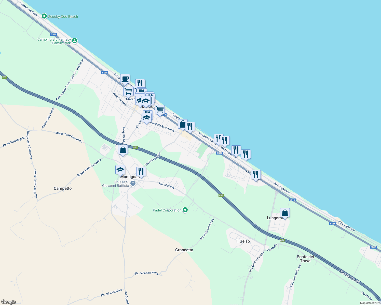 map of restaurants, bars, coffee shops, grocery stores, and more near 7 Via dell'Industria in Montignano-marzocca