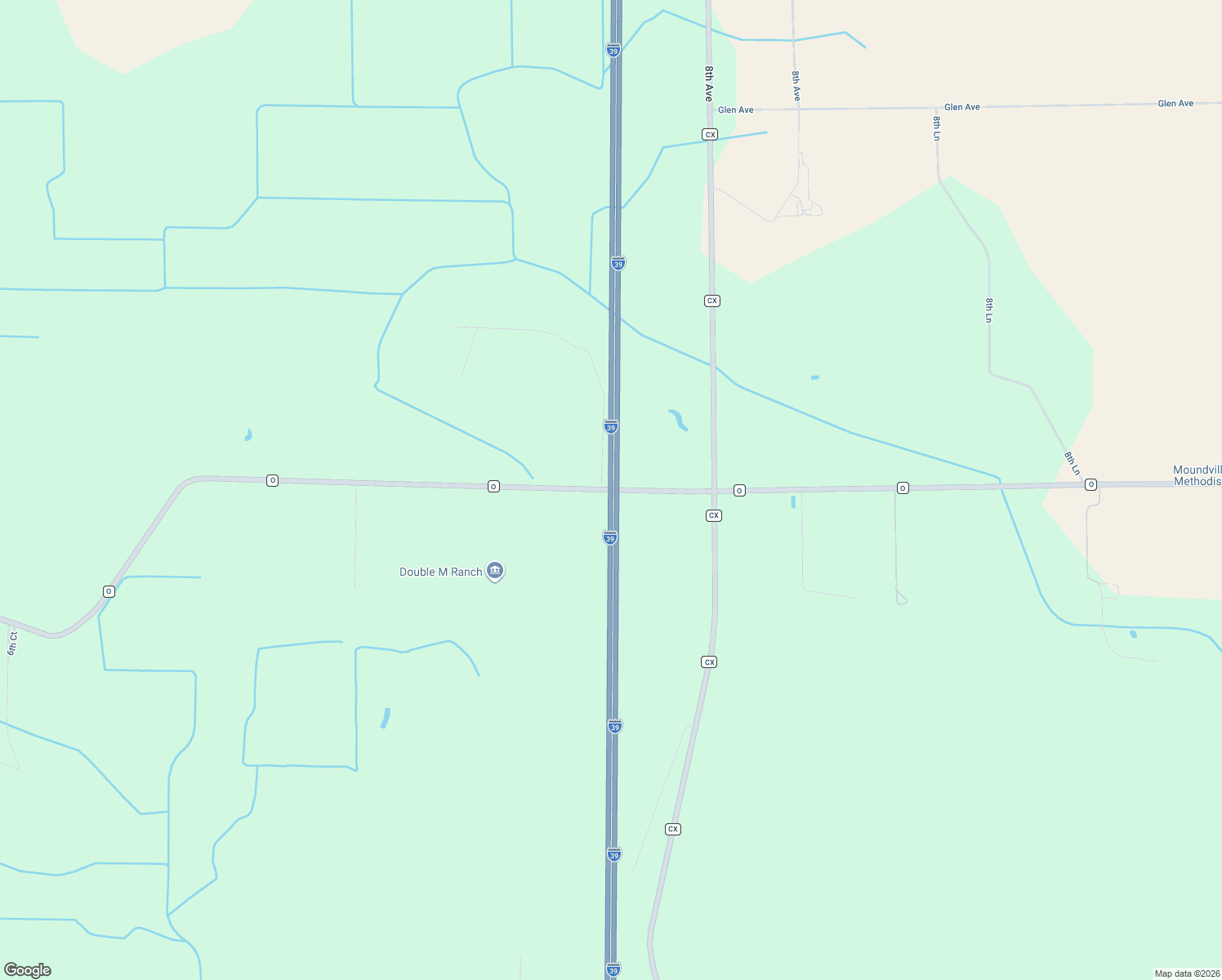 map of restaurants, bars, coffee shops, grocery stores, and more near County Highway O in Marquette County