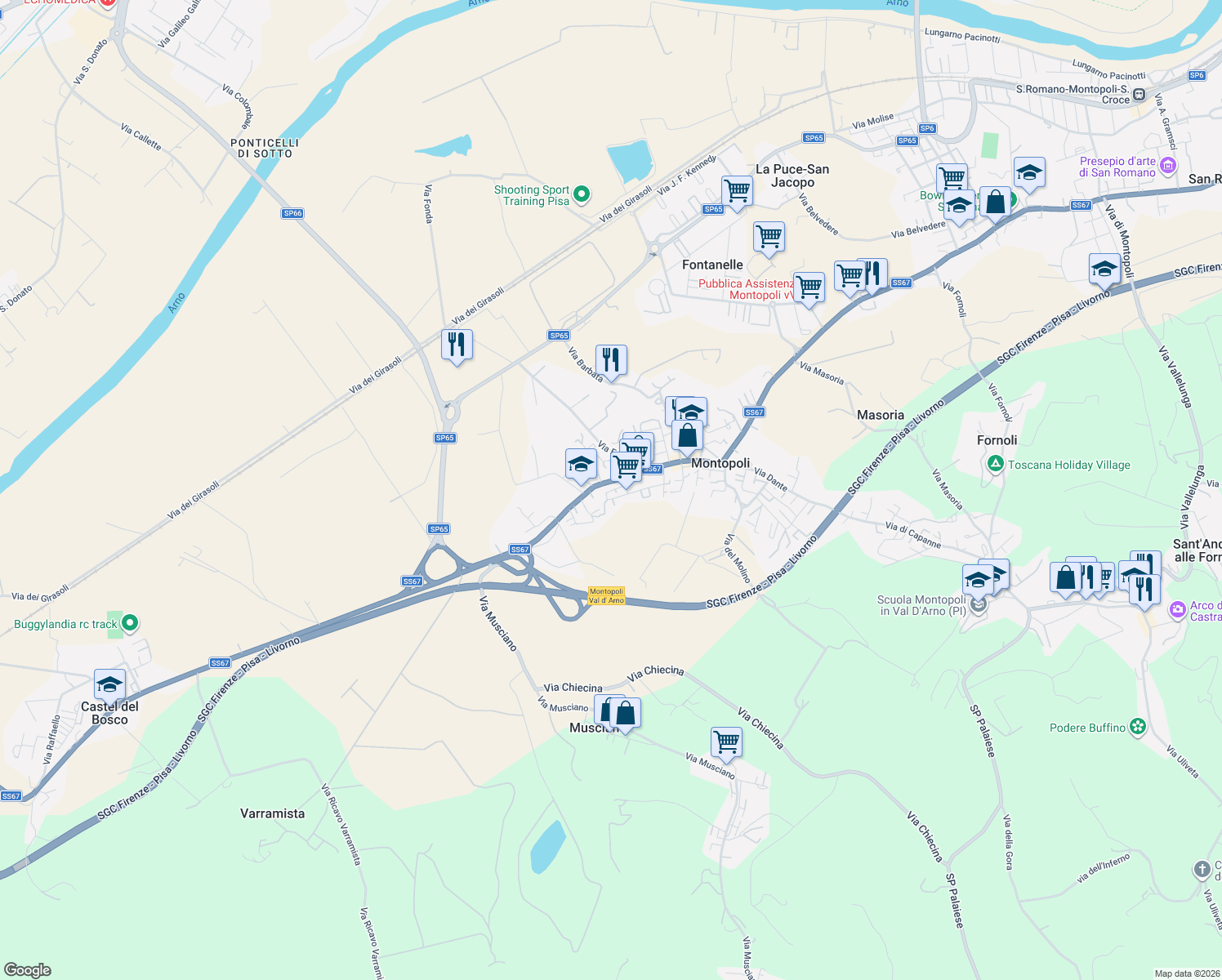 map of restaurants, bars, coffee shops, grocery stores, and more near 146 Via Falcone e Borsellino in Montopoli