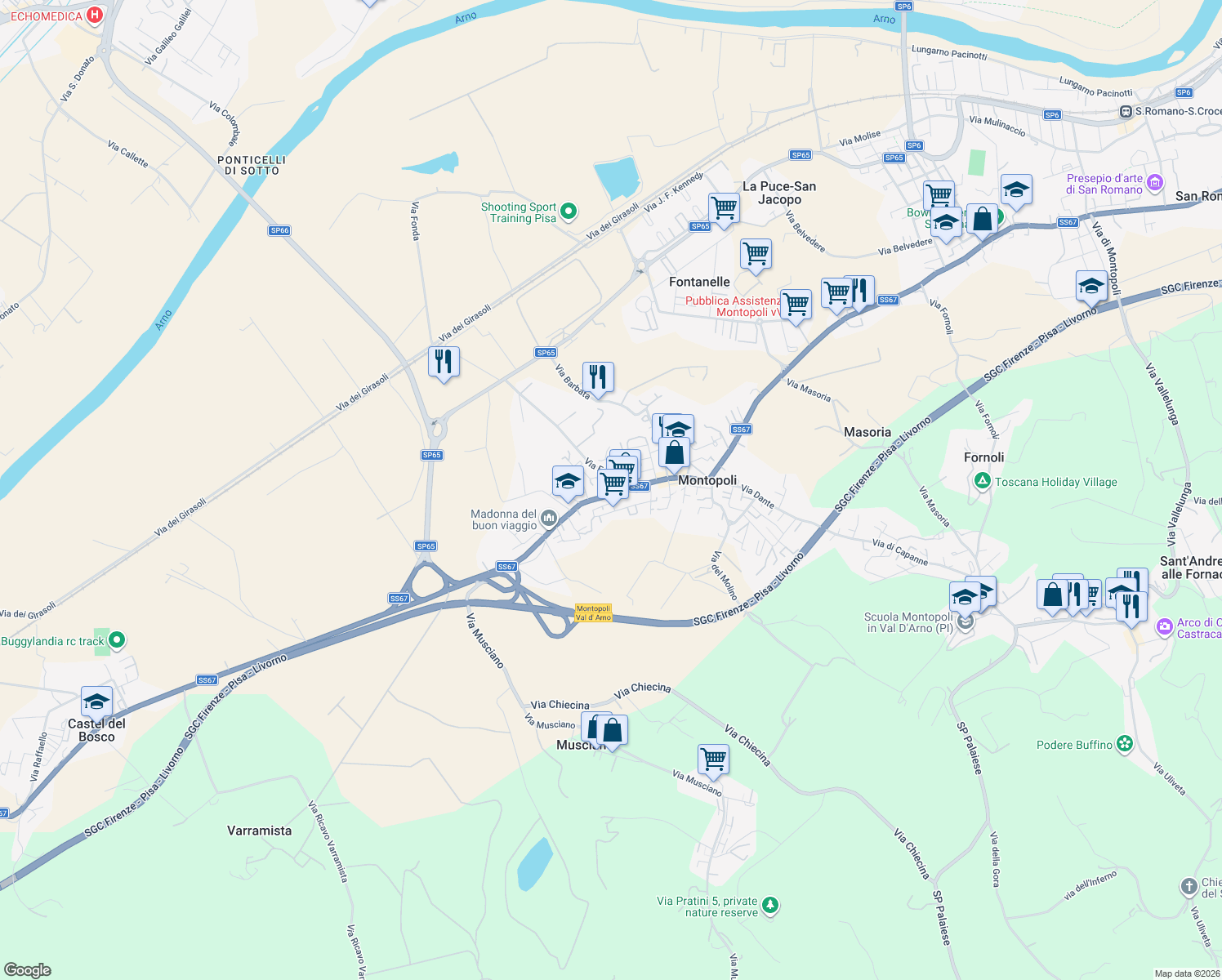 map of restaurants, bars, coffee shops, grocery stores, and more near 146 Via Falcone e Borsellino in Montopoli