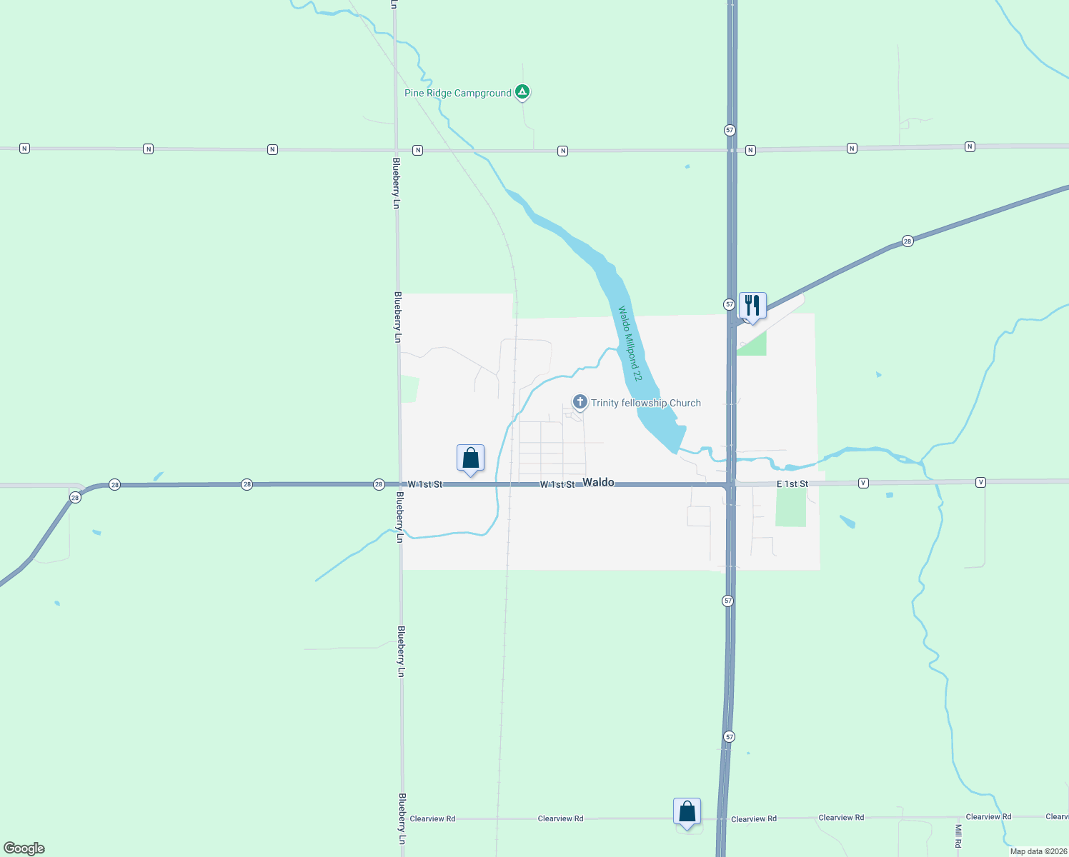 map of restaurants, bars, coffee shops, grocery stores, and more near 326 Harmon Street in Waldo