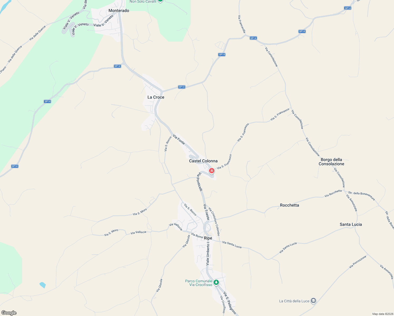 map of restaurants, bars, coffee shops, grocery stores, and more near 12 Via Guglielmo Marconi in Castel Colonna